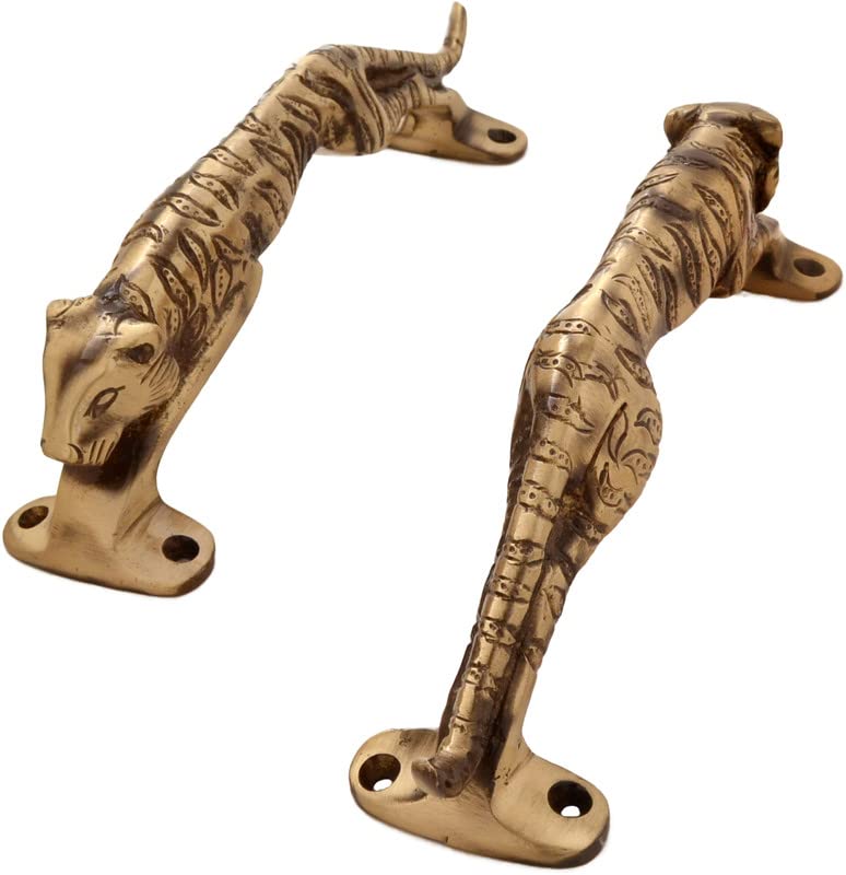Jaguar Design Brass Door Handle Set, Brass Door Handle Pair, Standard