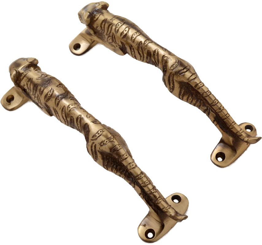 Jaguar Design Brass Door Handle Set, Brass Door Handle Pair, Standard