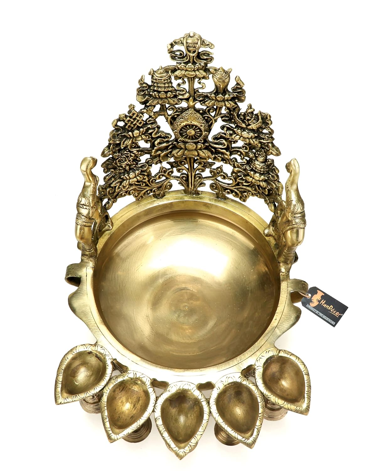 Ethnic Indian Elephant Design Brass Urli with Diya and Bells