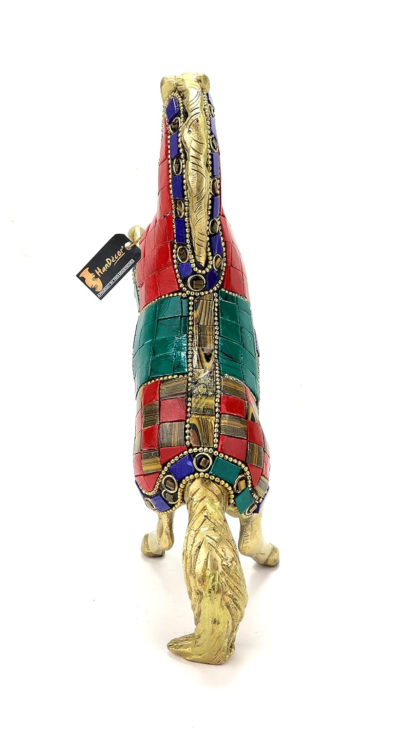 Gemstone Work 7.5 Inches Horse Uplifted Legs Brass Decorative Showpiece, Standard