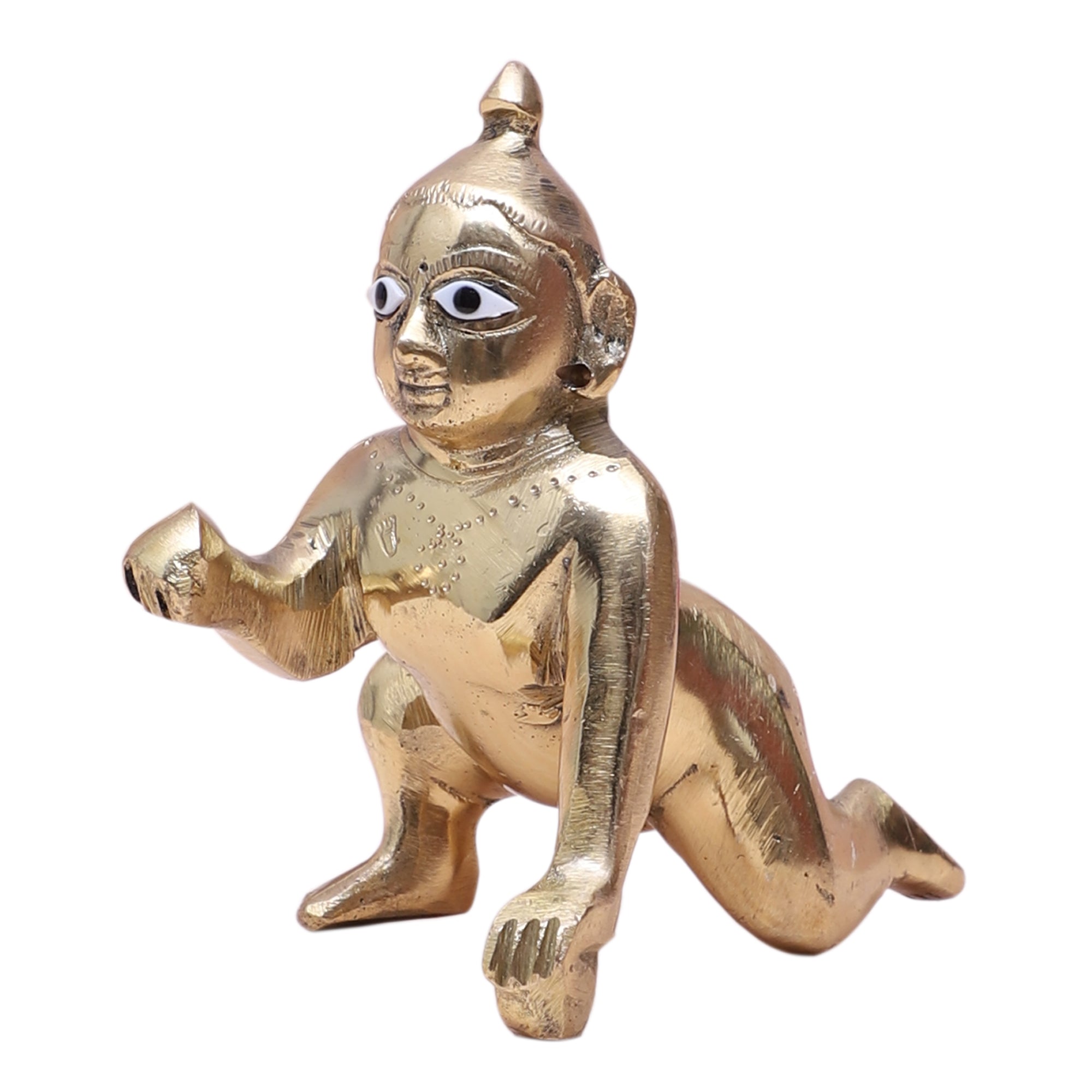 Brass 4 Inches Laddu Gopal Krishna Idol, Brass Laddoo Gopal Statue for Krishna Janmashtami