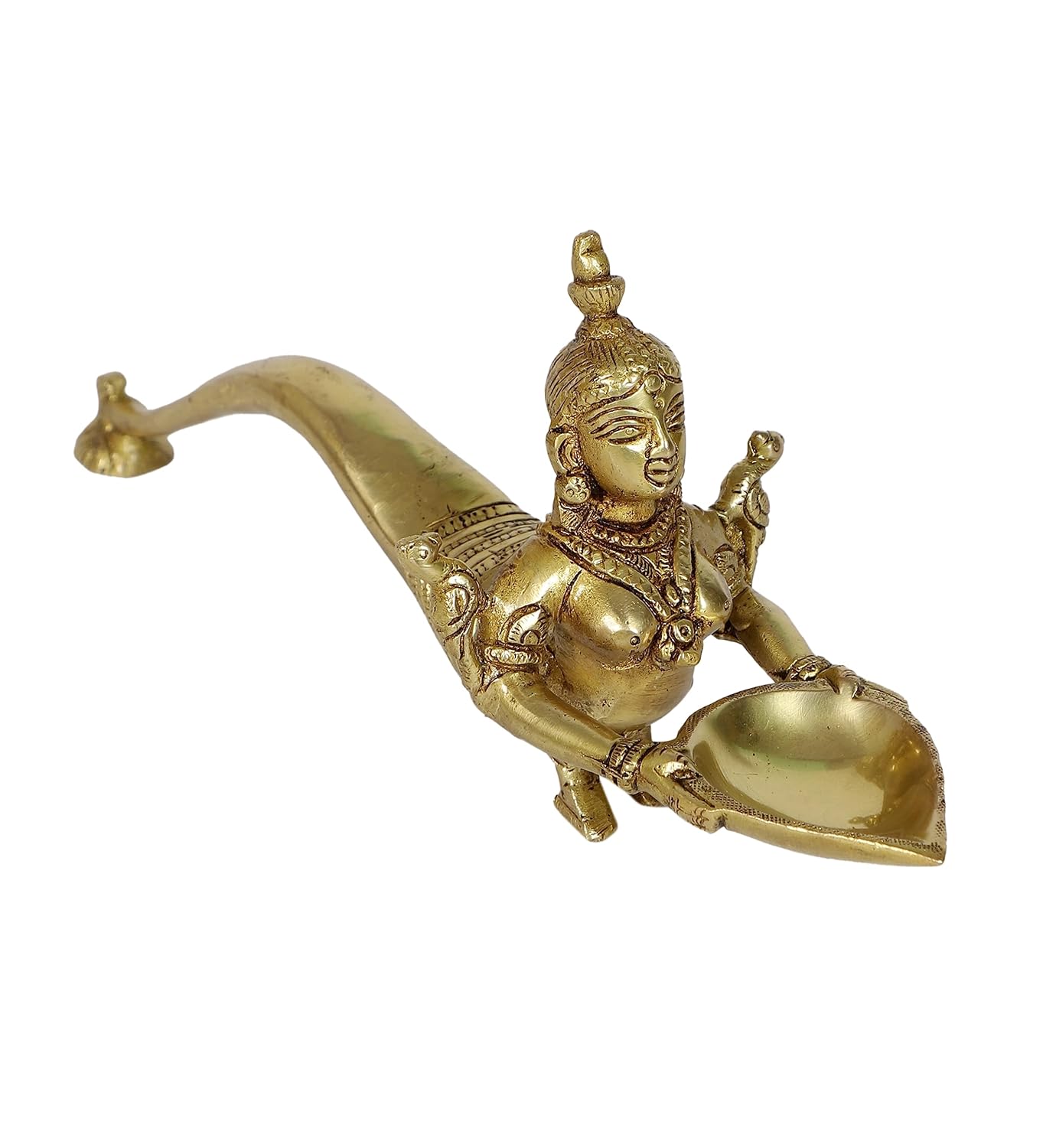 Mermaid Design Brass Aarti Diya, Brass Pooja Spoon, Housewarming Gifts, Brass Oil Lamp