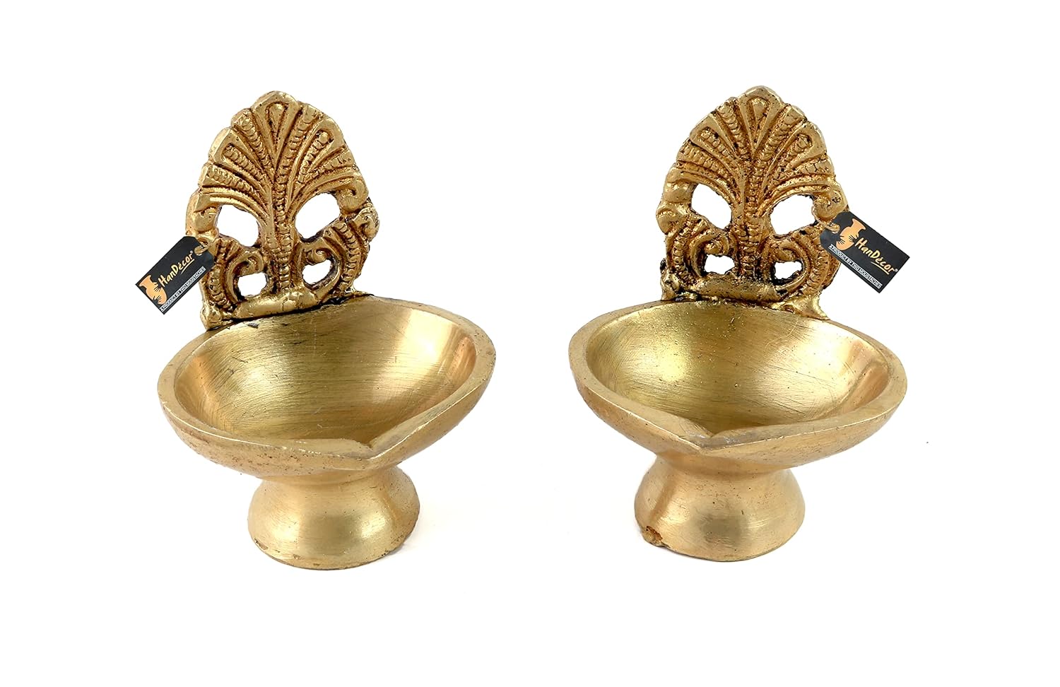 Ethnic Carving Design 3 Inches Brass Diya Pair, Antique Yellow