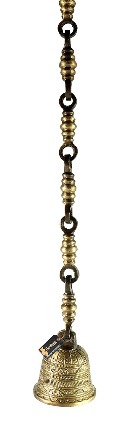 Brass Temple Hanging Designer Bell with Ethnic Chain, Brass Bells for Temple