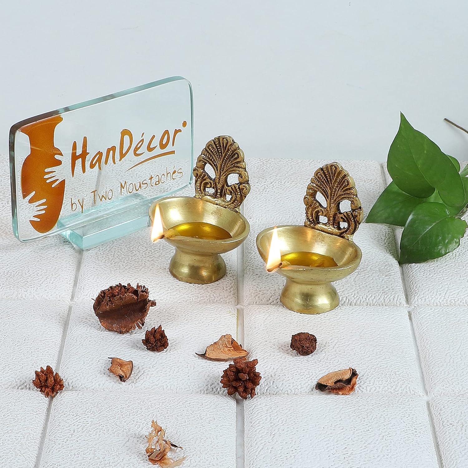 Ethnic Carving Design 3 Inches Brass Diya Pair, Antique Yellow