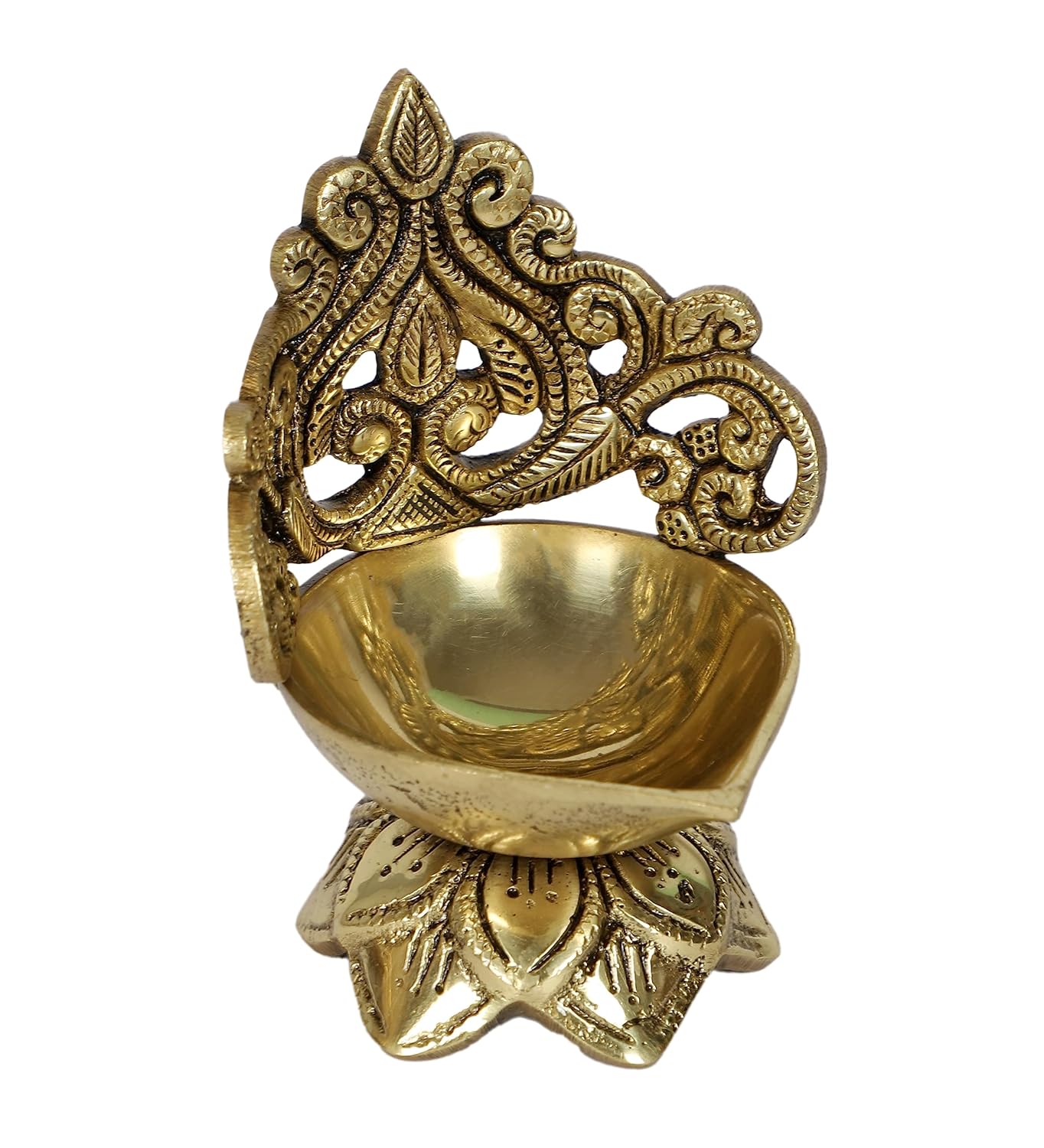 Ethnic Carved Floral Design 5 Inches Brass Diya, Brass Diyas for Home Temple