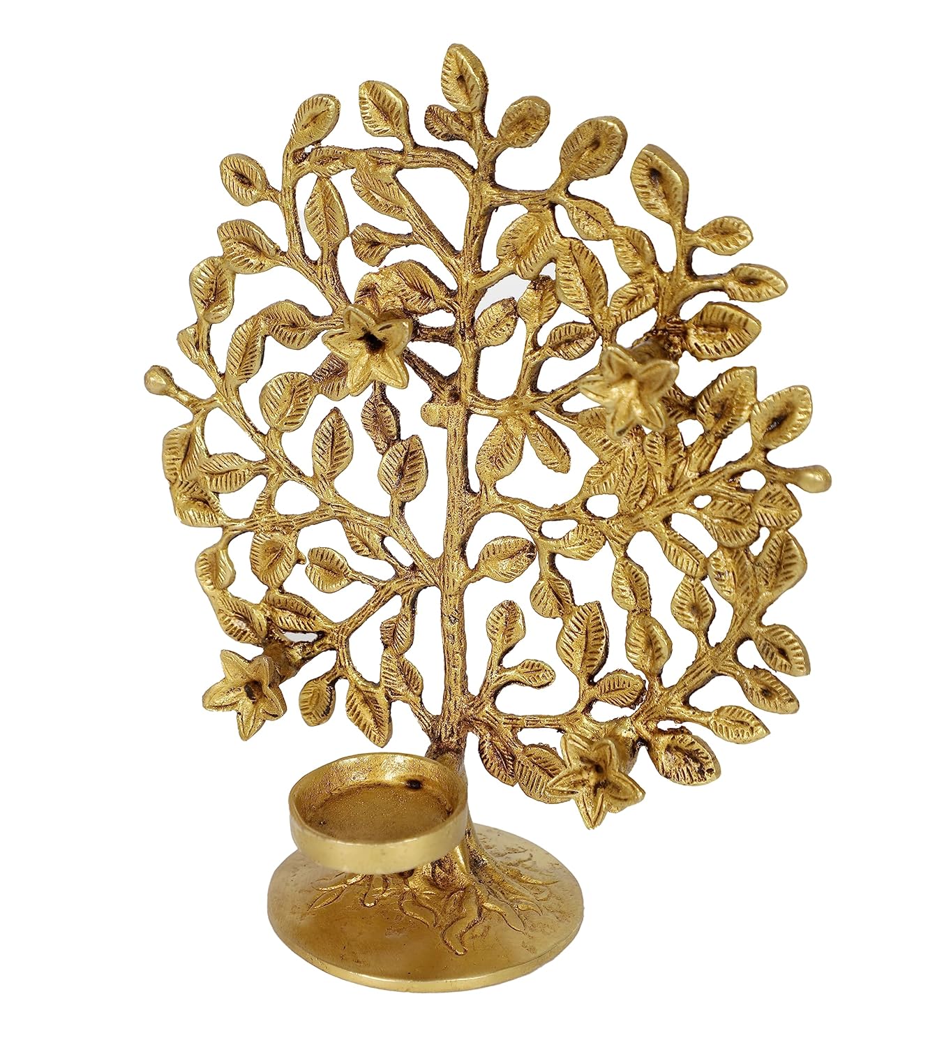 Brass 8 Inches Bodhi Tree Tea Light Holder, Brass Bodhi Tree Diya, Kalpvriksha Tree