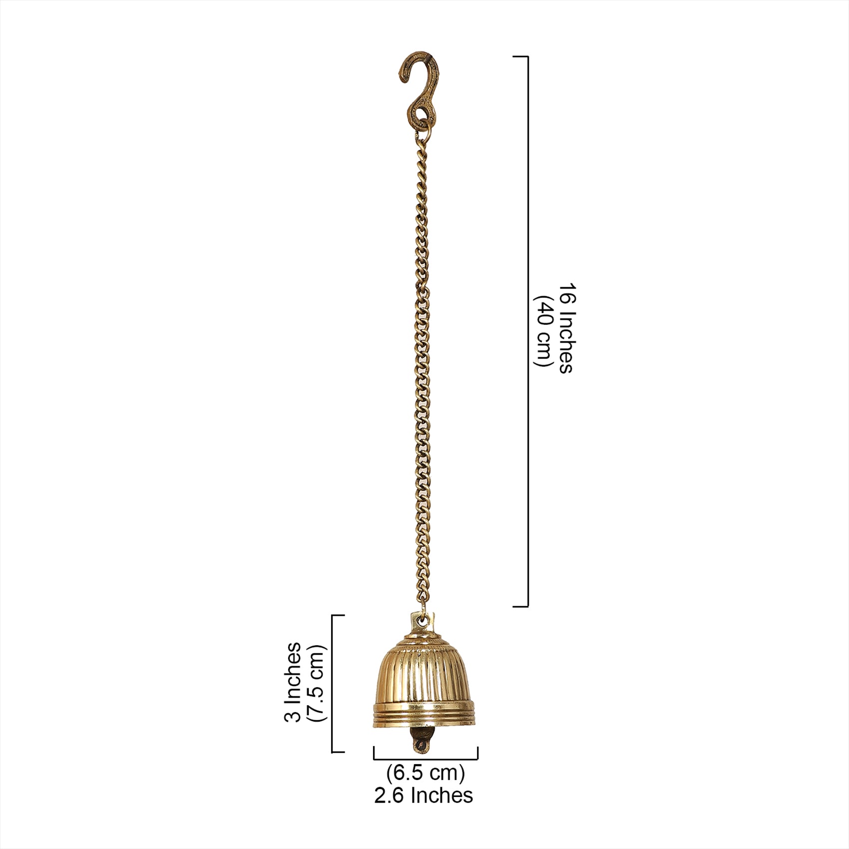 Stripes Design Brass Temple Hanging Bell, Brass Hanging Bell with Chain