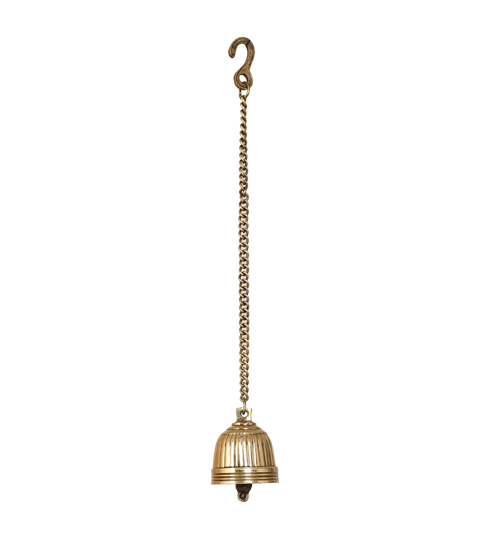 Stripes Design Brass Temple Hanging Bell, Brass Hanging Bell with Chain