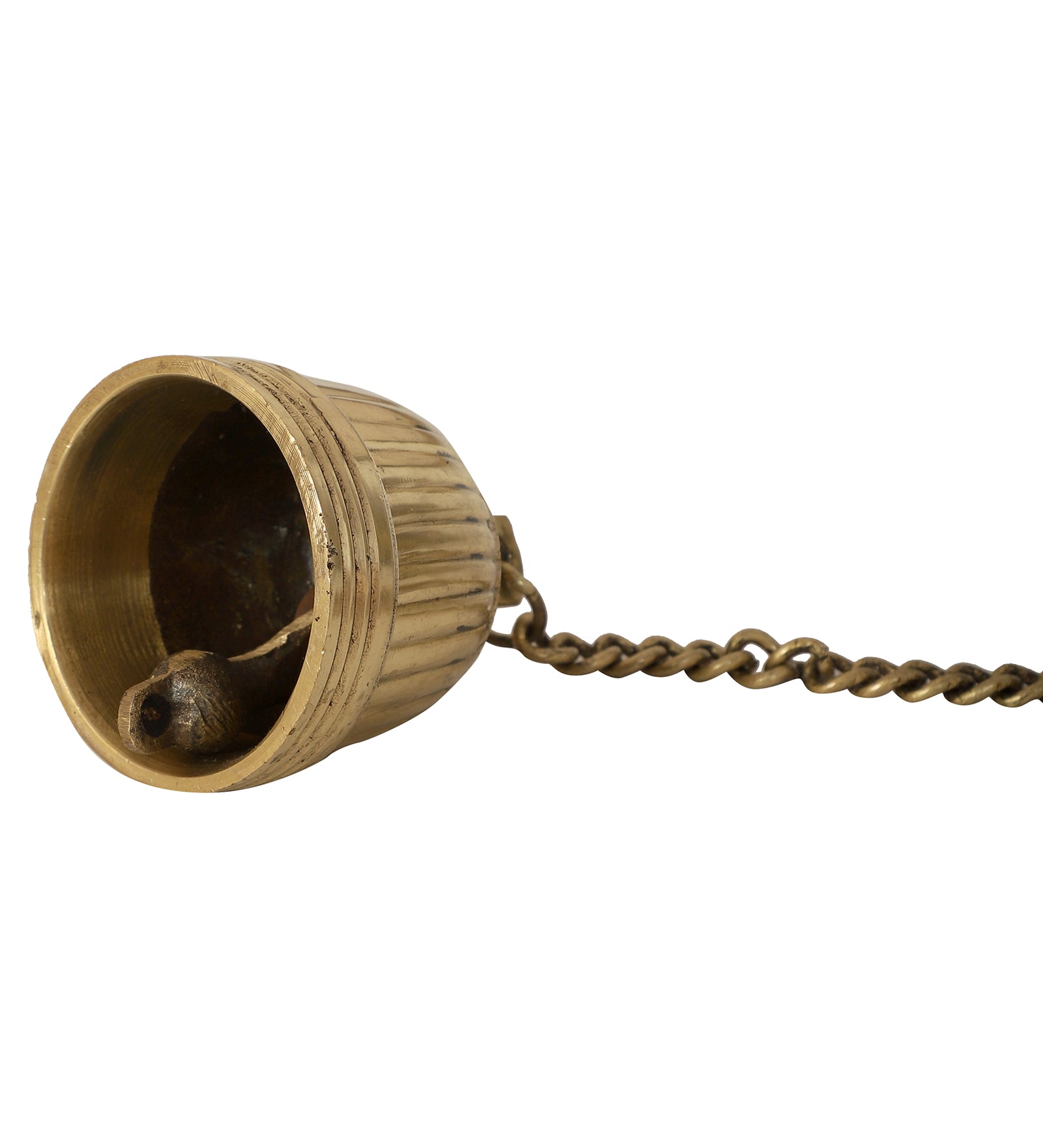 Stripes Design Brass Temple Hanging Bell, Brass Hanging Bell with Chain