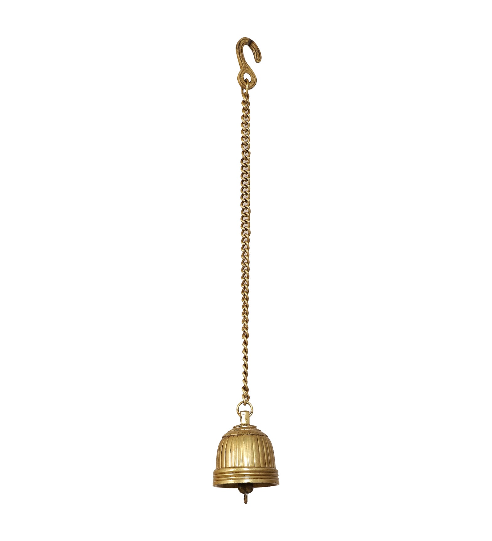 Stripes Design Brass Temple Hanging Bell, Brass Hanging Bell with Chain