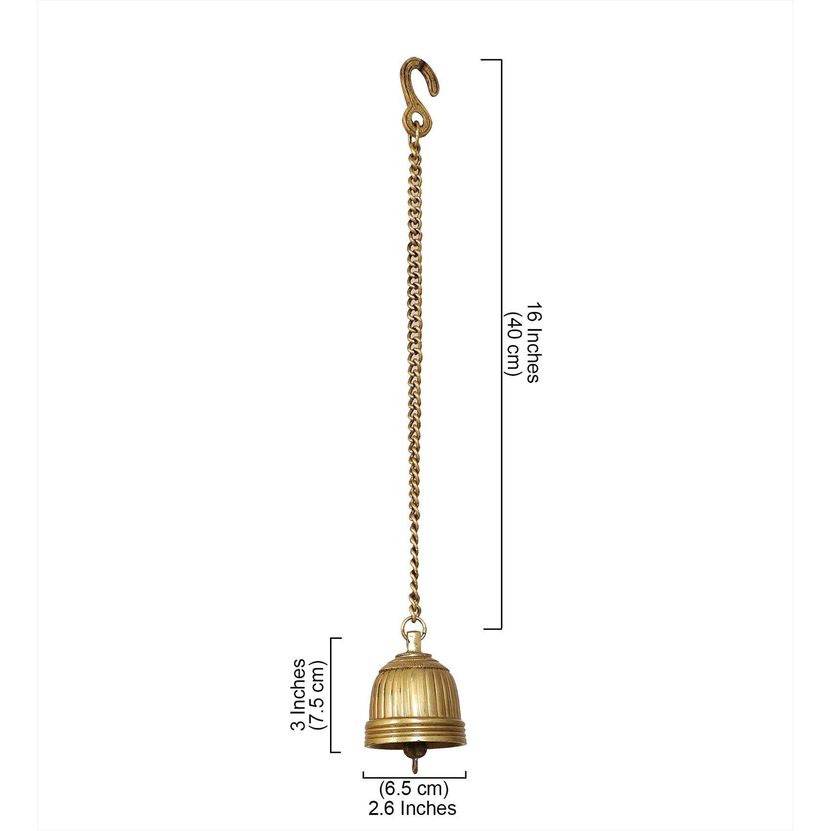 Stripes Design Brass Temple Hanging Bell, Brass Hanging Bell with Chain