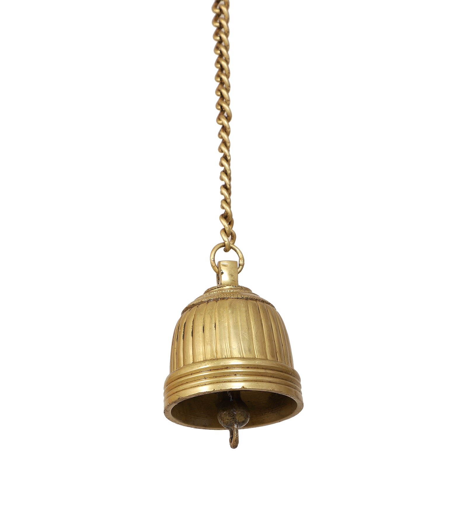 Stripes Design Brass Temple Hanging Bell, Brass Hanging Bell with Chain