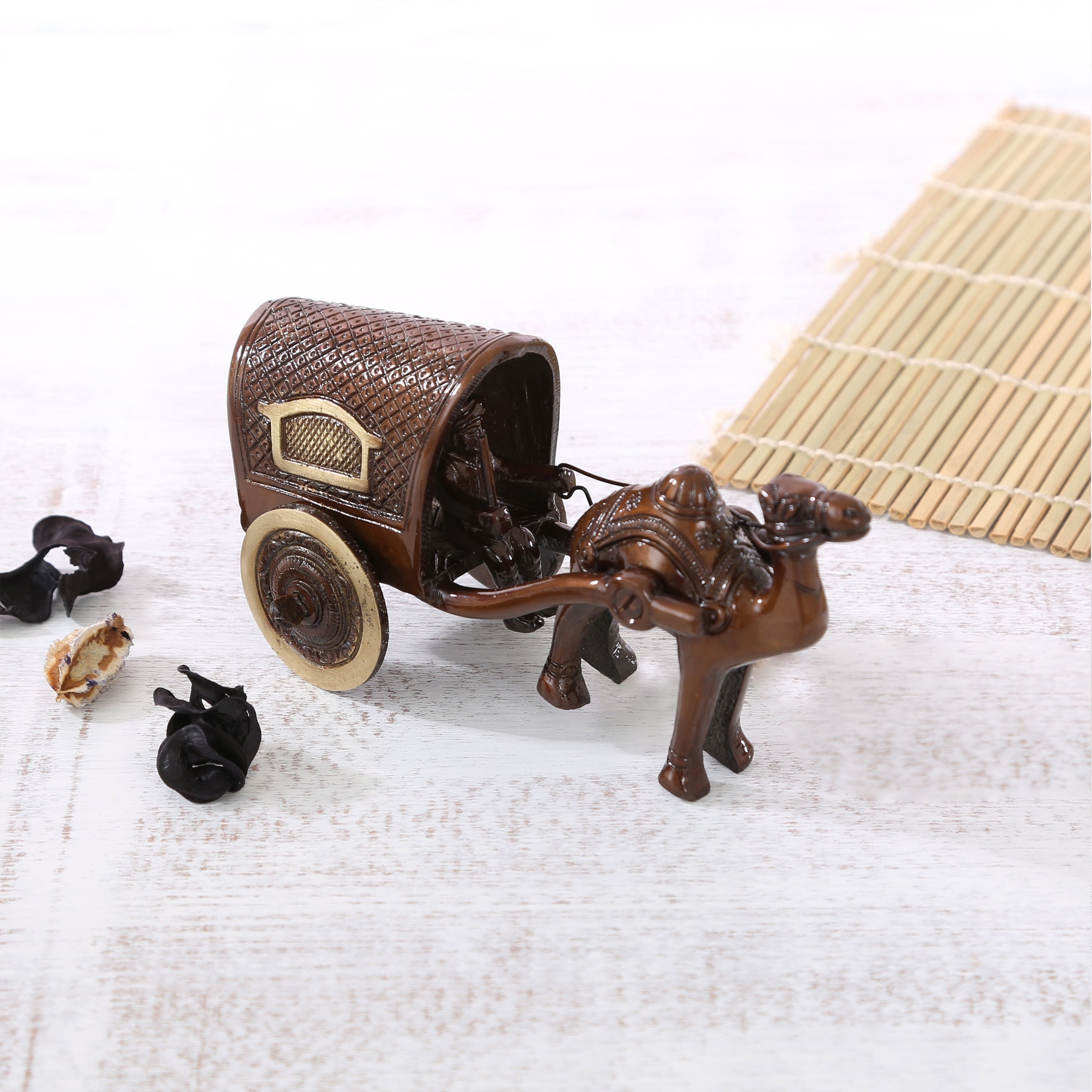 Brass Camel Cart Showpiece Figurine, Standard
