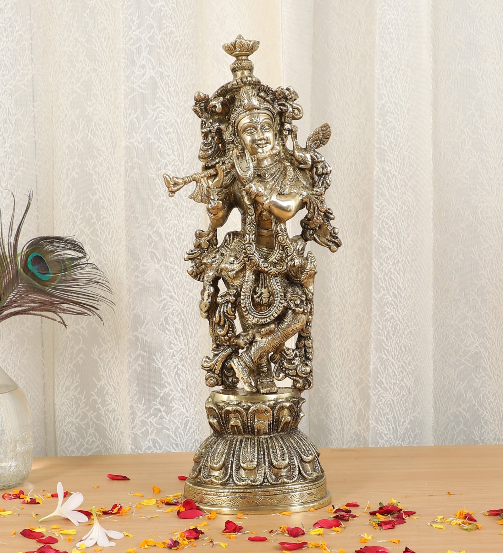 Brass Murli Krishna Statue, Brass God Idols, Krishna Murti for Home Temple