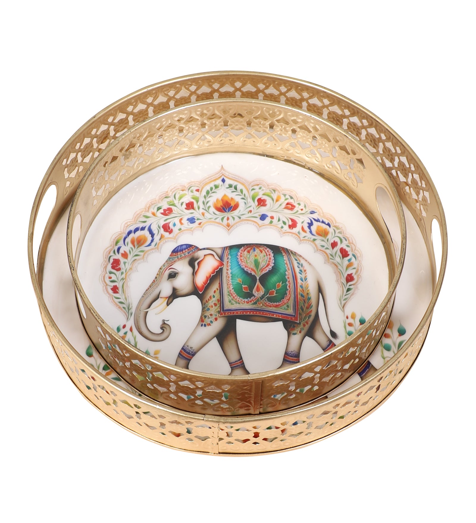 Indian Elephant Design Serving Trays Set (8 Inches & 10 Inches),Serving Plates for Home