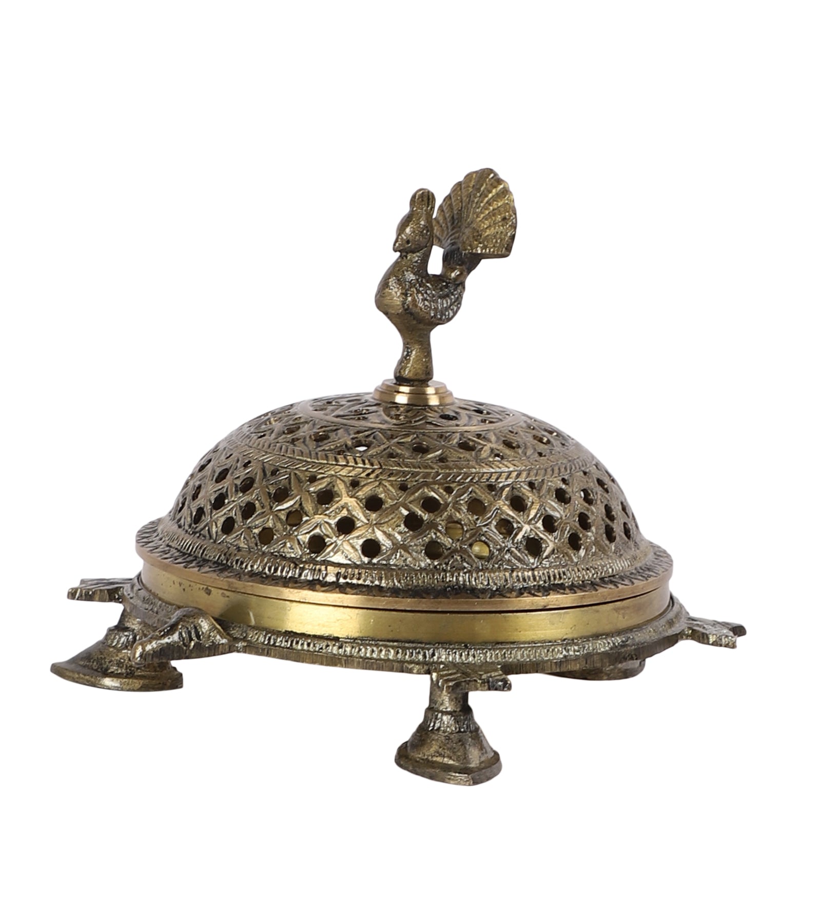 Brass Peacock Incense Burner on a 3-Legged Tortoise Stand