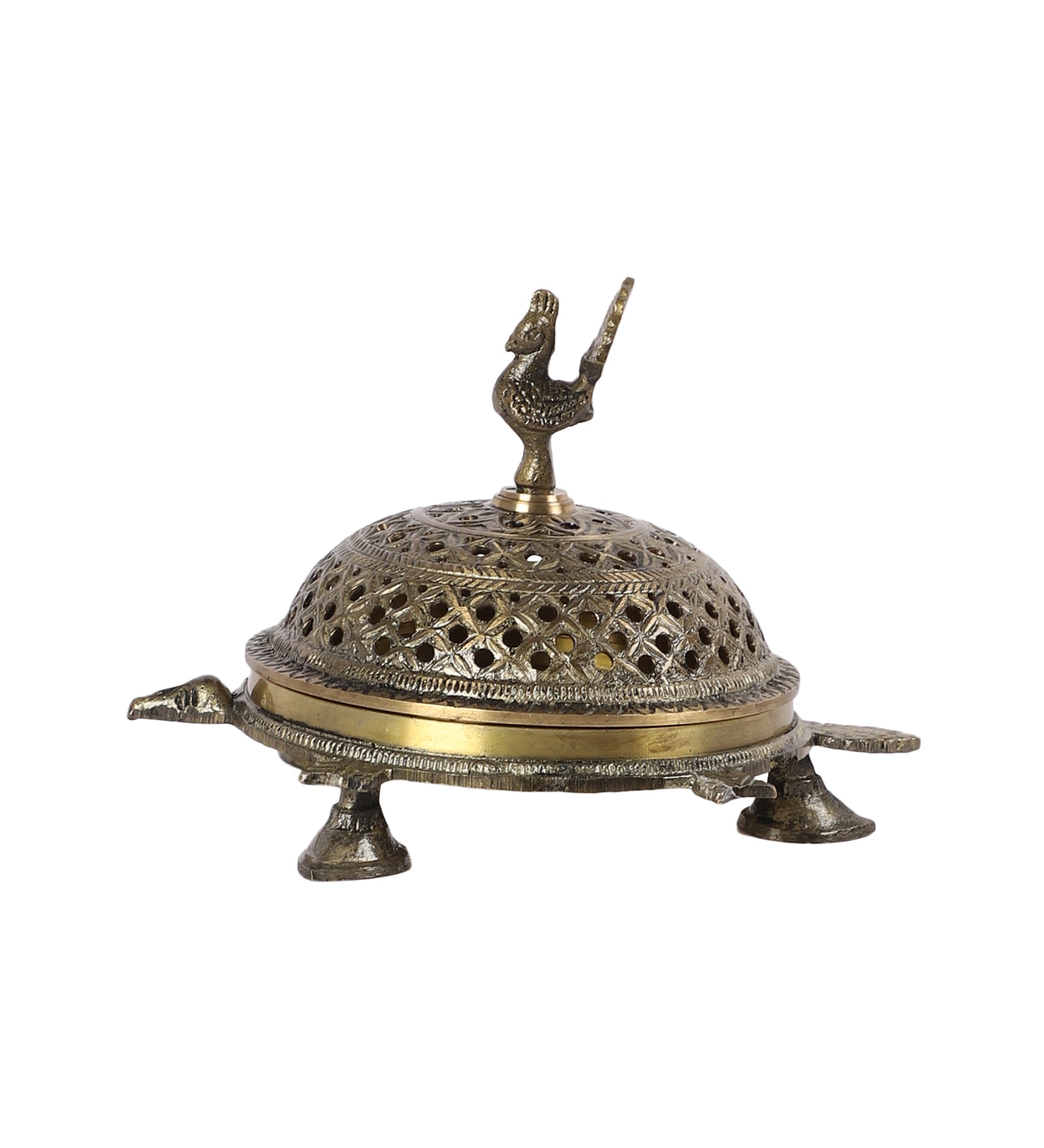 Brass Peacock Incense Burner on a 3-Legged Tortoise Stand