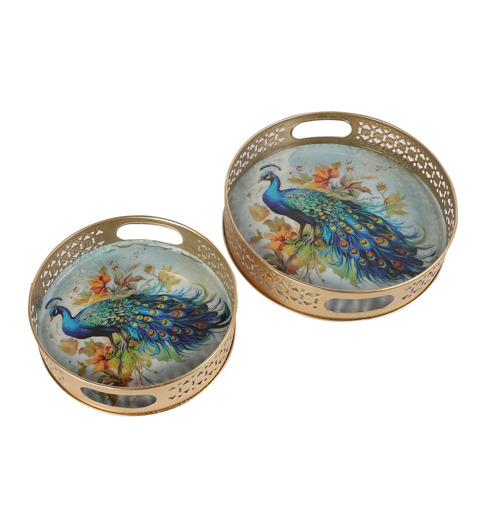 Peacock Design Serving Trays Set (8 Inches & 10 Inches), Serving Plates for Home