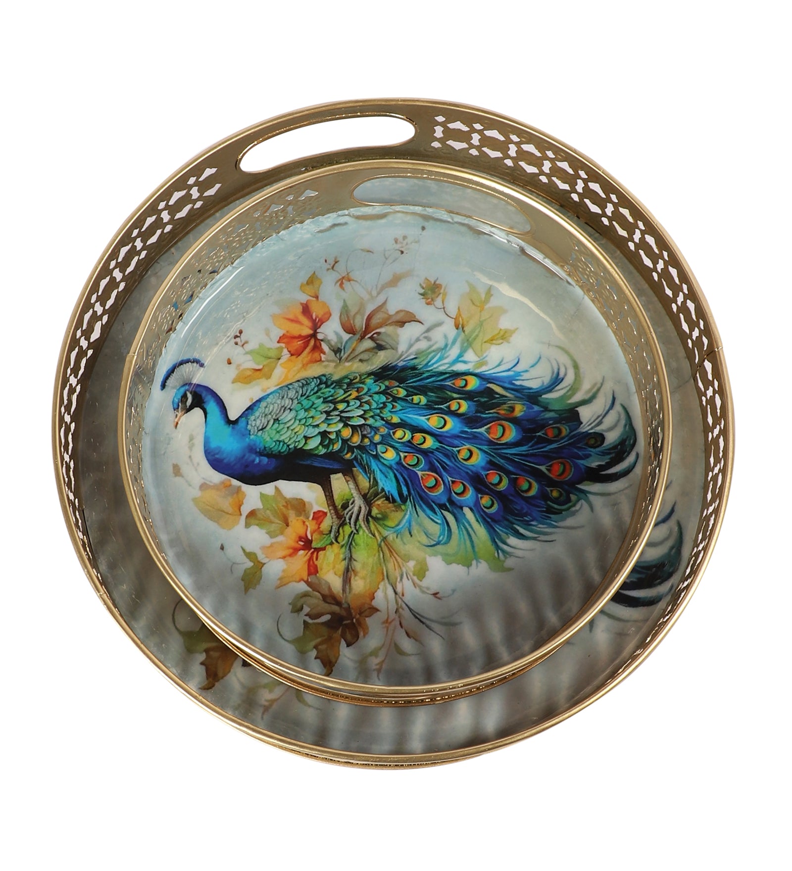 Peacock Design Serving Trays Set (8 Inches & 10 Inches), Serving Plates for Home