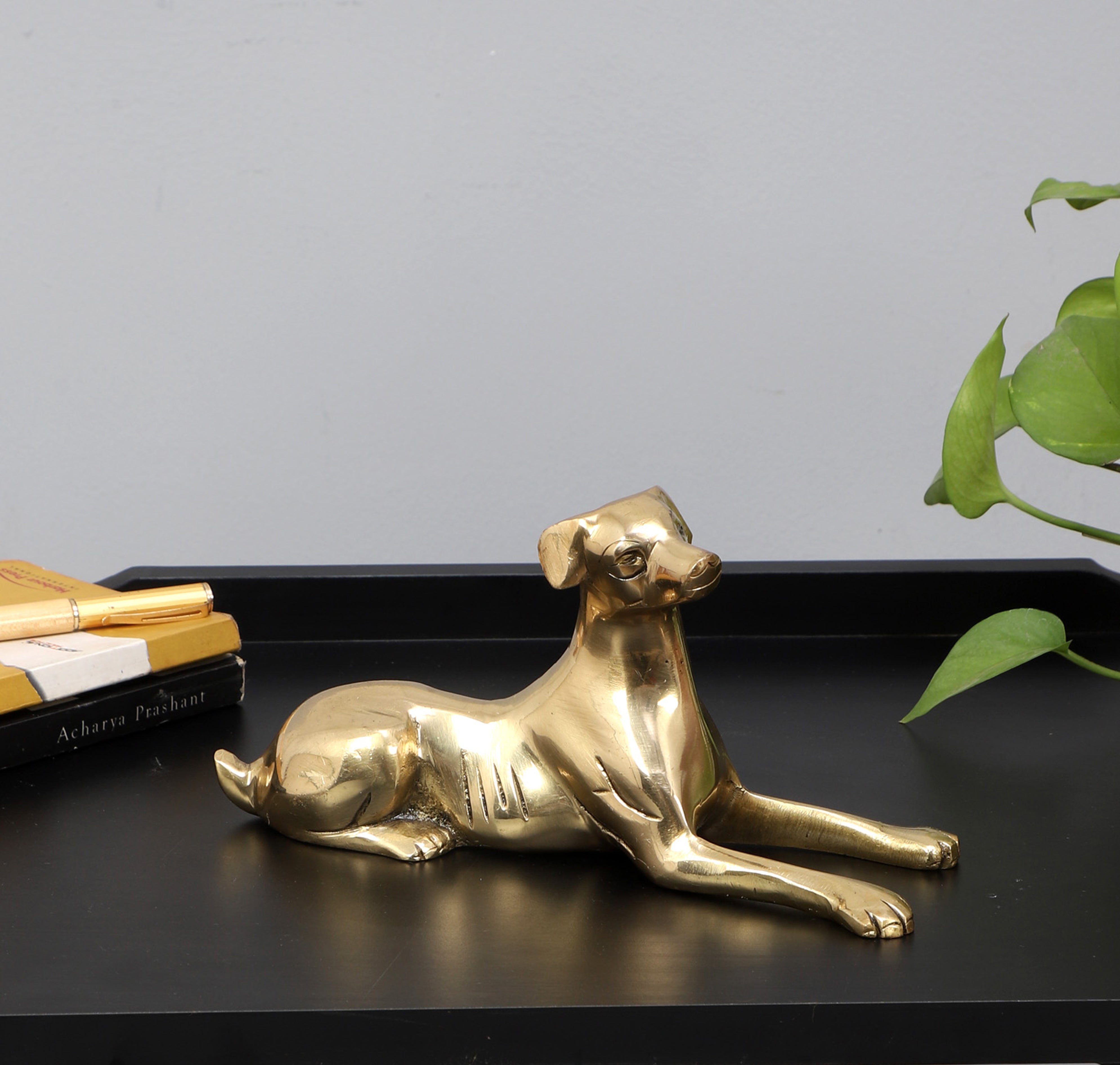 Brass 9 Inches Sitting Dog Showpiece, Dog Statue for Home Decor, Living Room Showpiece, Showpiece for Home Decor, Contemporary Showpieces