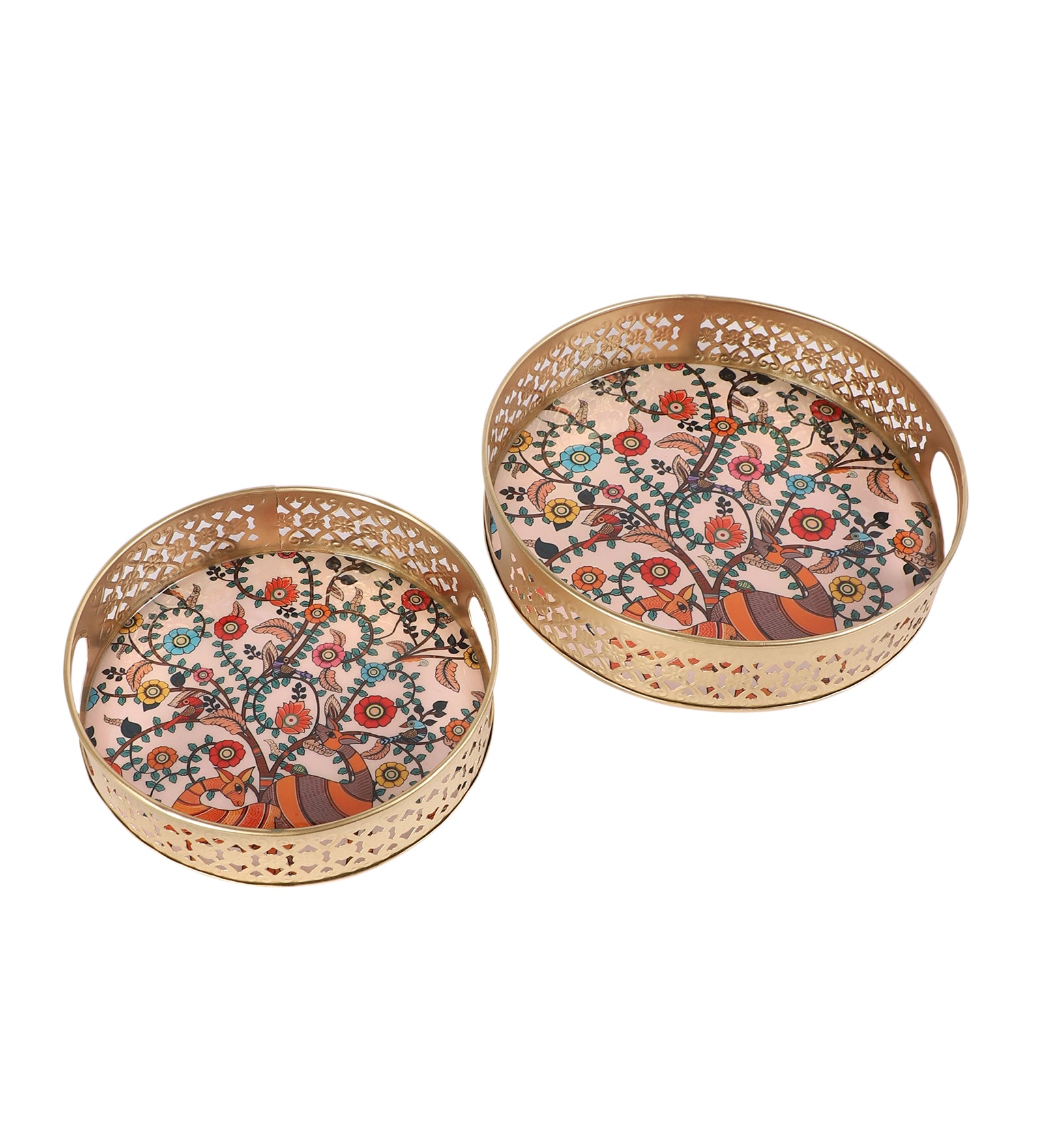 Flowers Pattern Design Serving Trays Set (8 Inches & 10 Inches), Serving Plates for Home