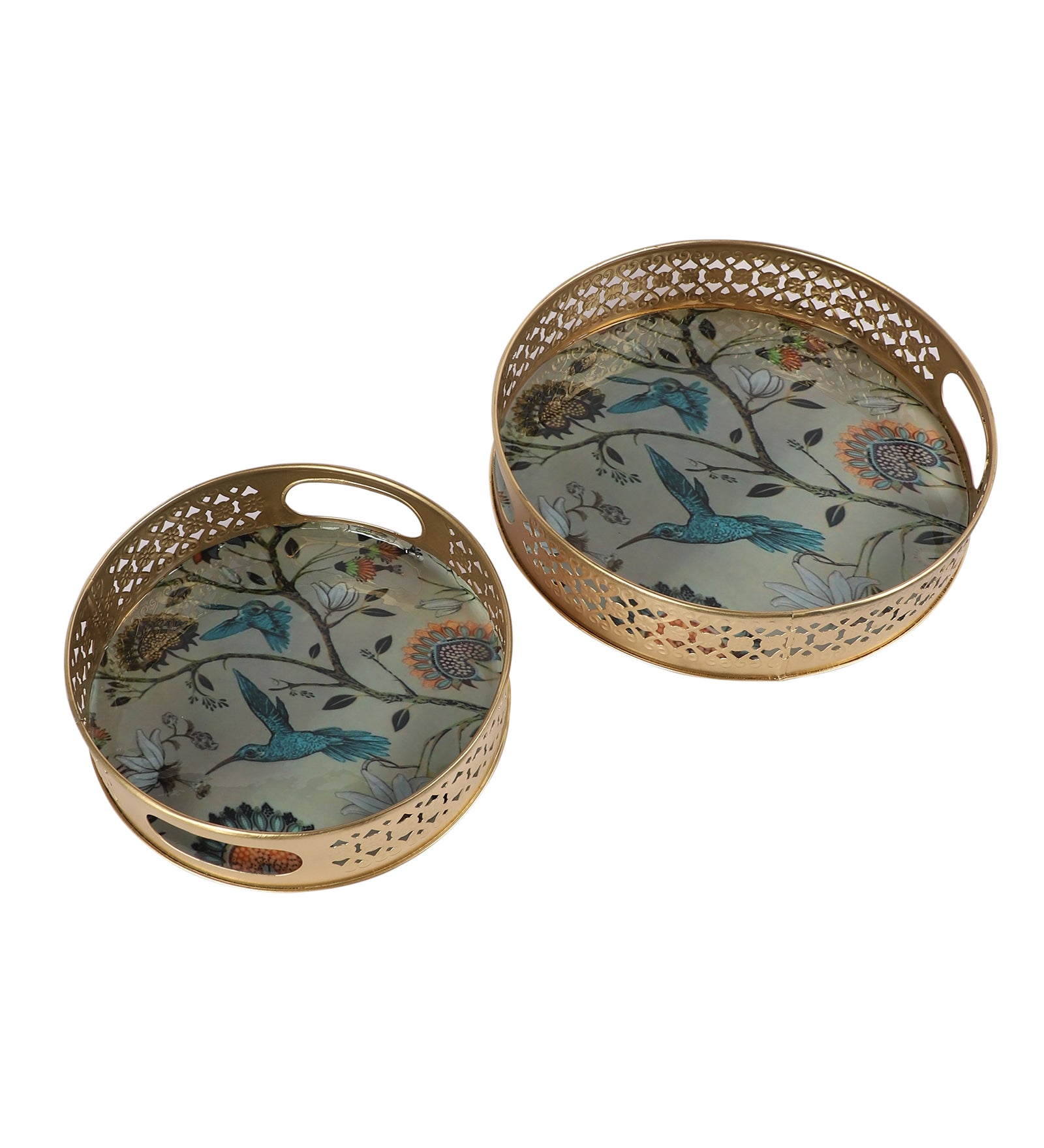 Sparrows on Tree Design Serving Trays Set (8 Inches & 10 Inches), Serving Plates for Home