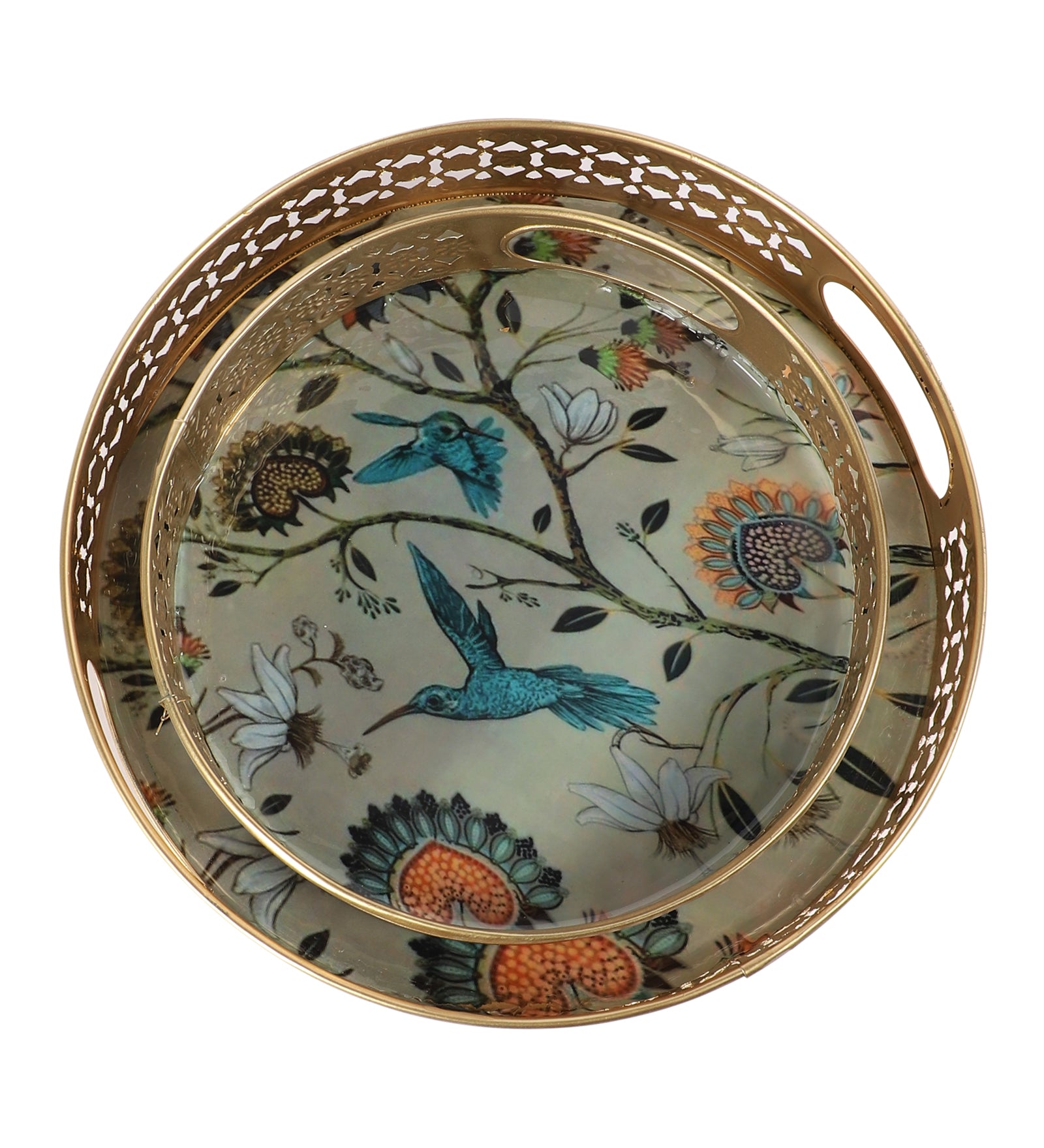 Sparrows on Tree Design Serving Trays Set (8 Inches & 10 Inches), Serving Plates for Home