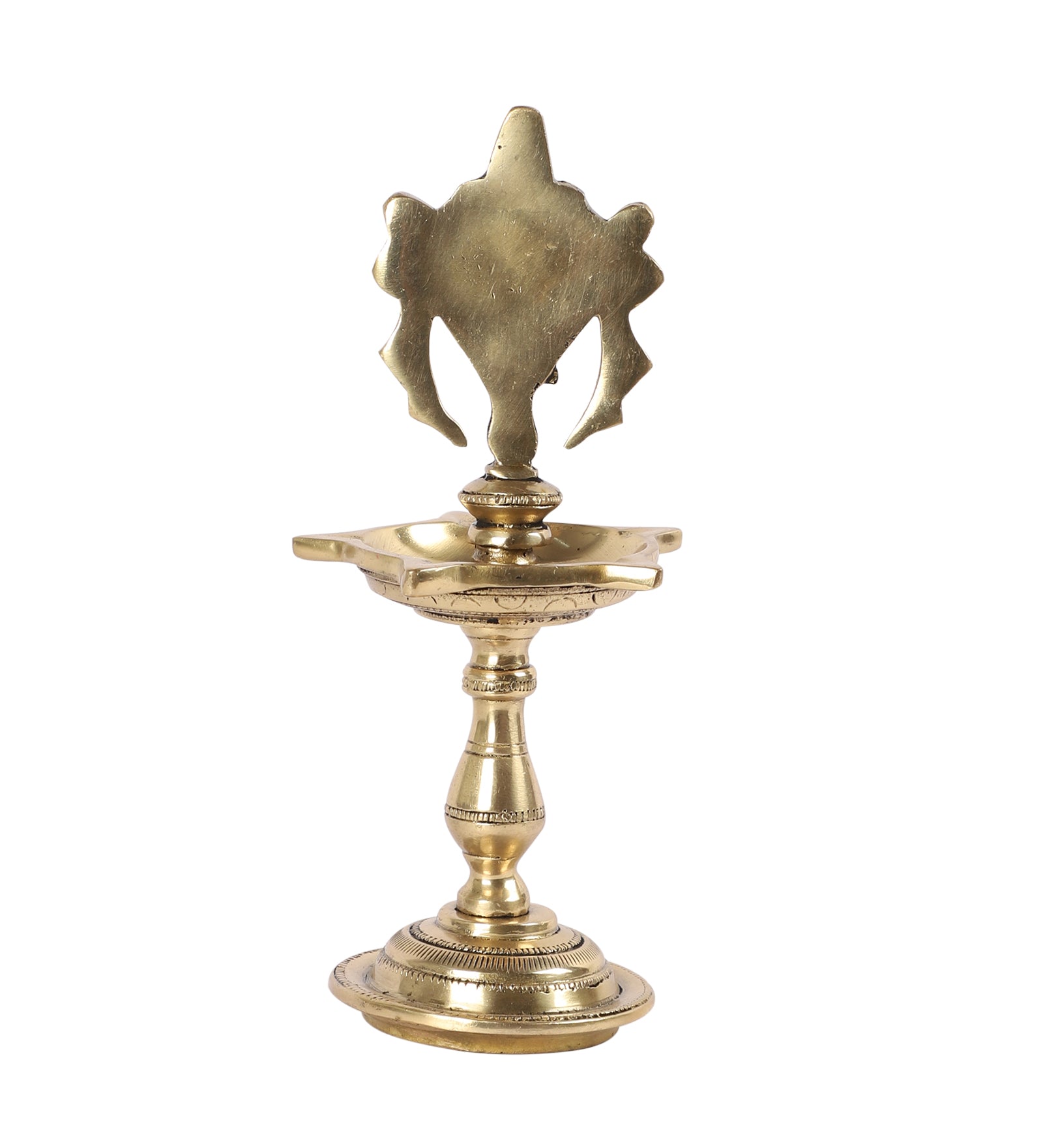 Shankh Design 5 Oil Wick Brass Diya, Pooja Deepak for Home Temple