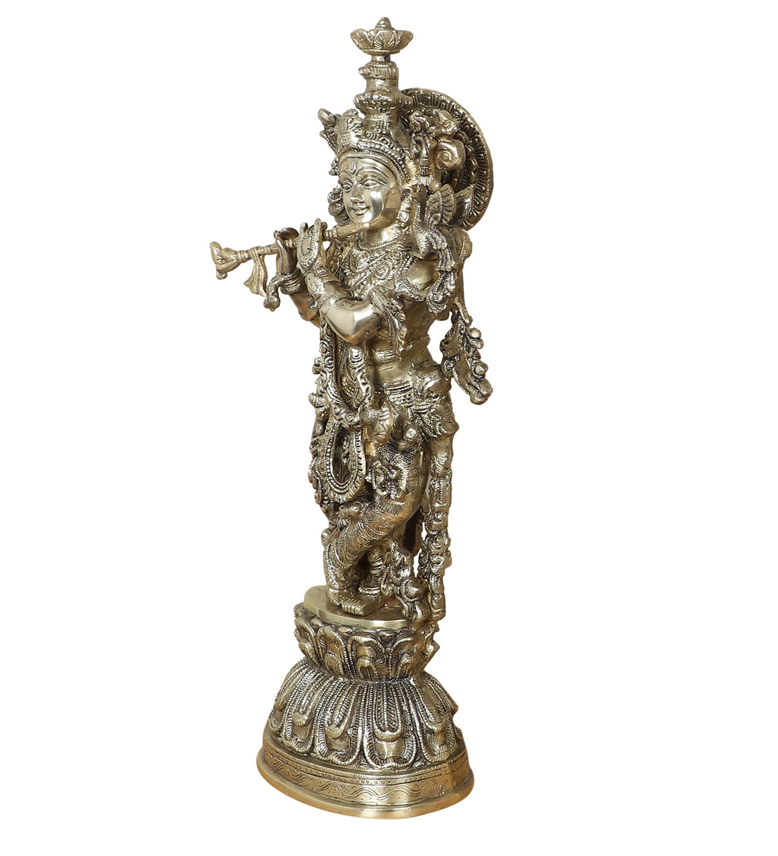 Brass Murli Krishna Statue, Brass God Idols, Krishna Murti for Home Temple