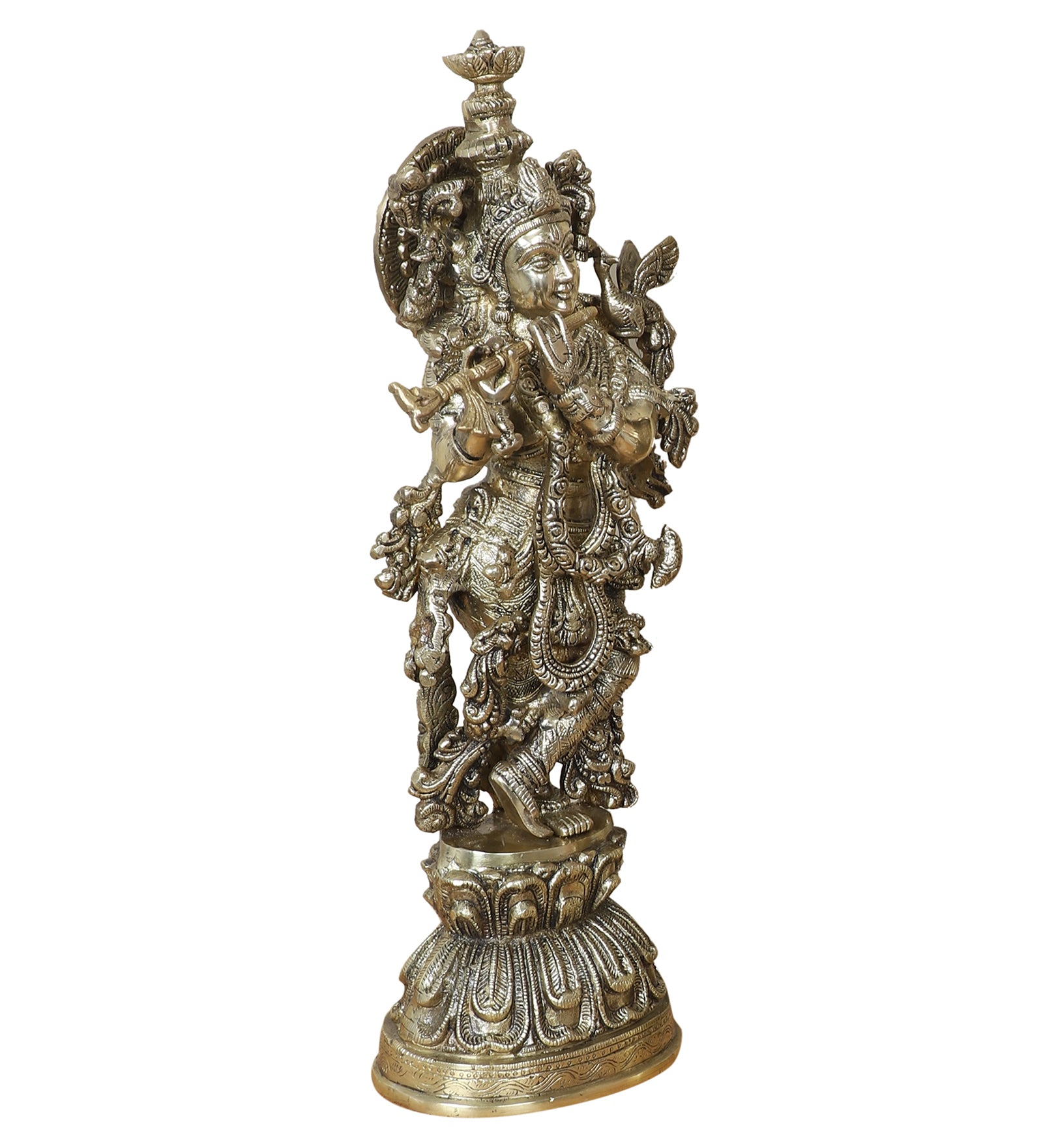 Brass Murli Krishna Statue, Brass God Idols, Krishna Murti for Home Temple