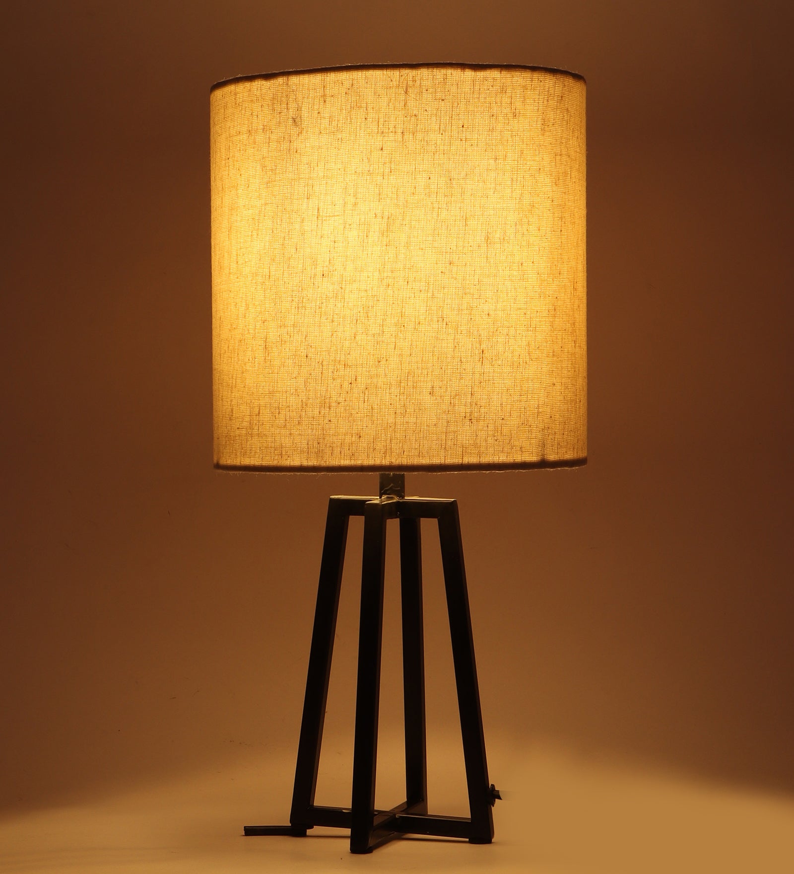 Modern Matte Black Table Lamp with Classic Drum Shade, Quadripod Metal Base Lamps for Home