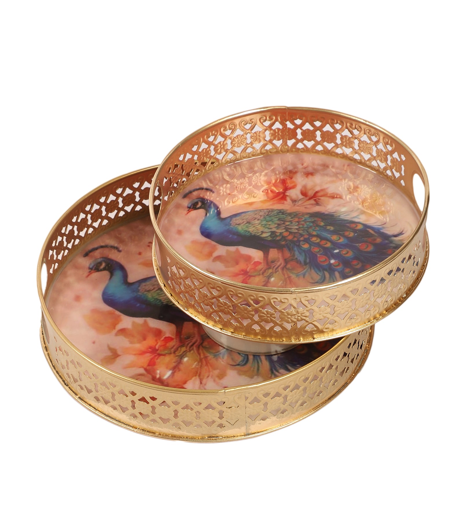 Peacock Design Serving Trays Set (8 Inches & 10 Inches)