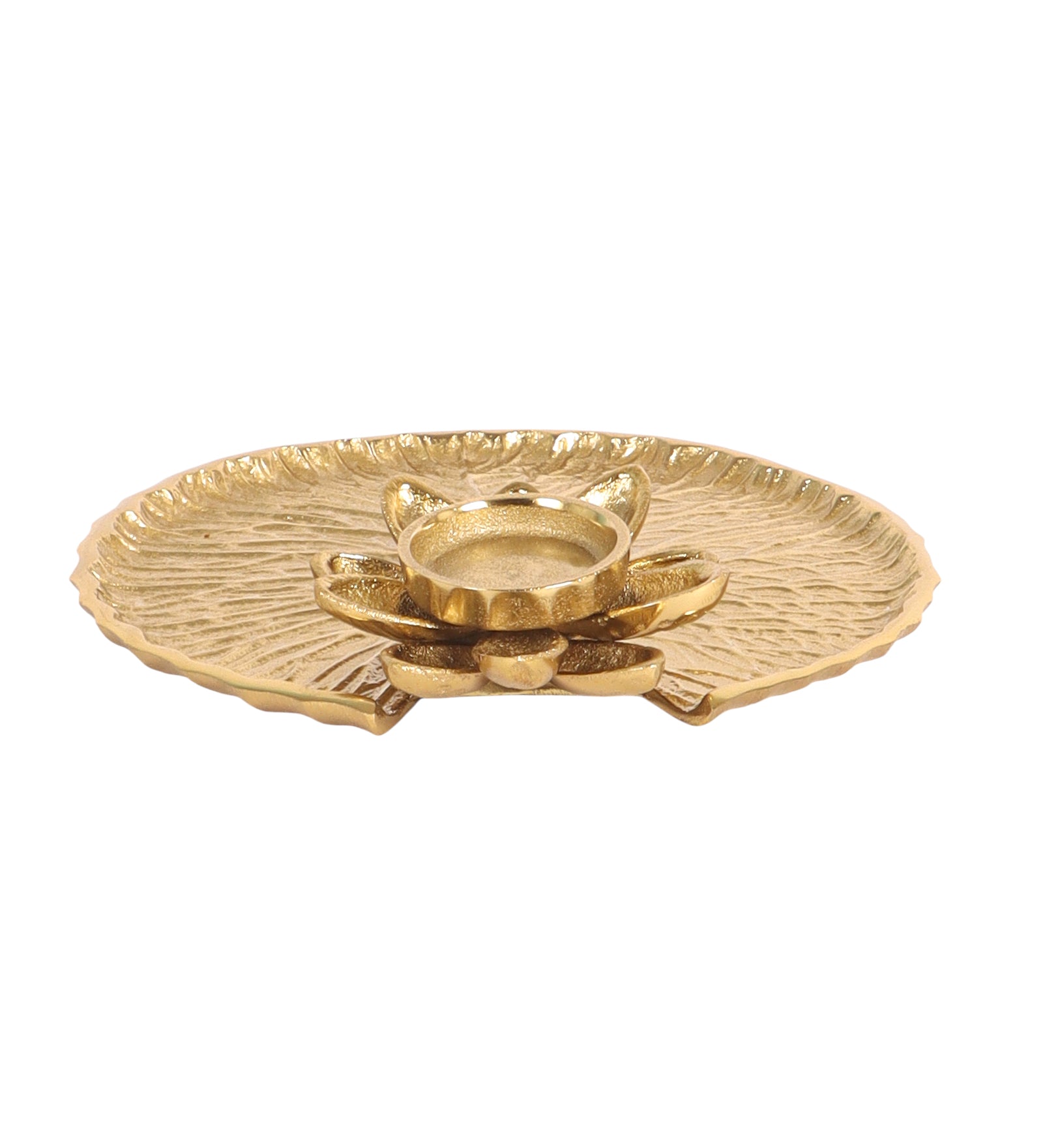 Metal Kalpvriksh Design Lotus Thali | Decorative Golden Pooja Plate for Mandir, Festivals & Home Decor
