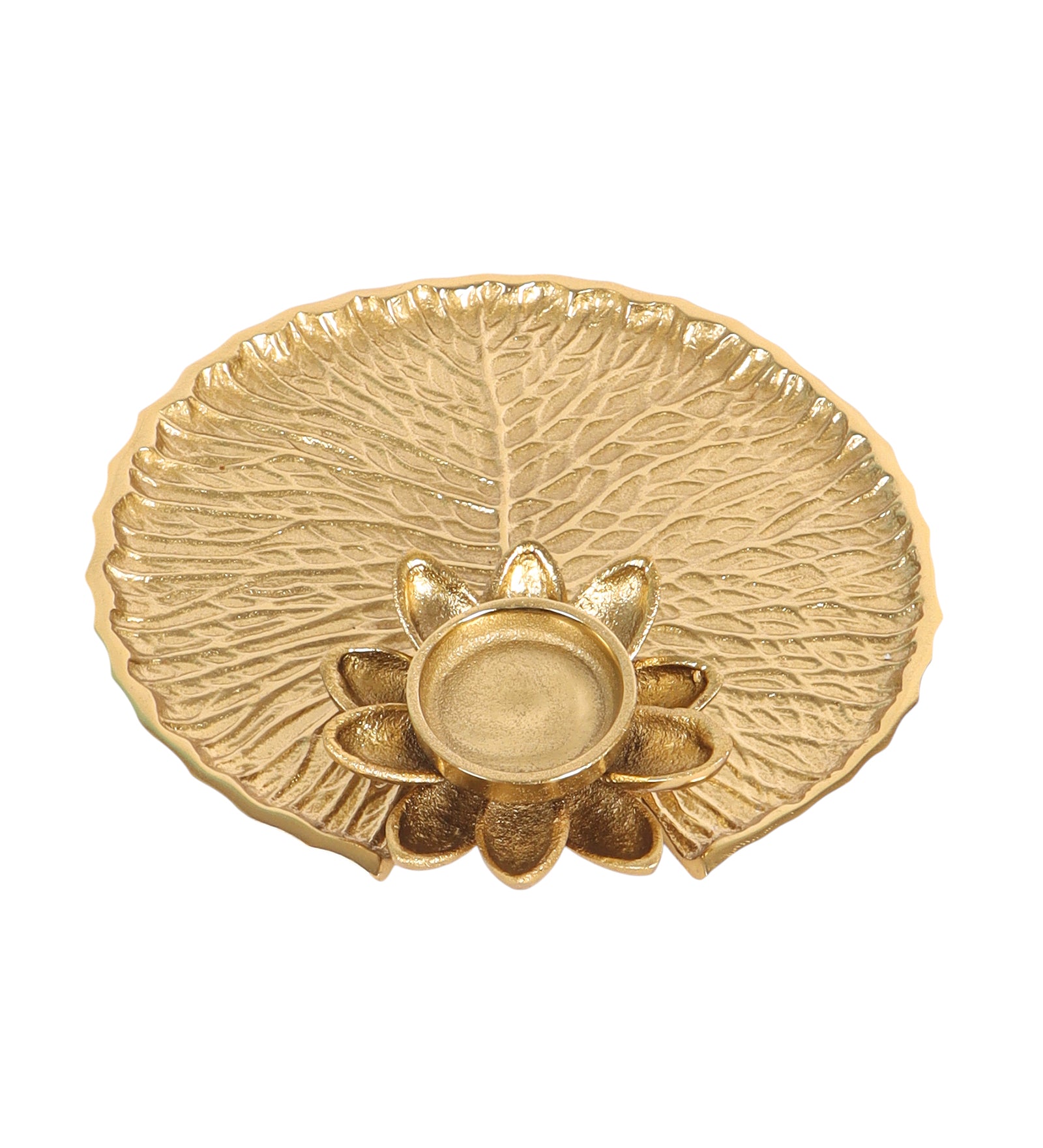 Metal Kalpvriksh Design Lotus Thali | Decorative Golden Pooja Plate for Mandir, Festivals & Home Decor