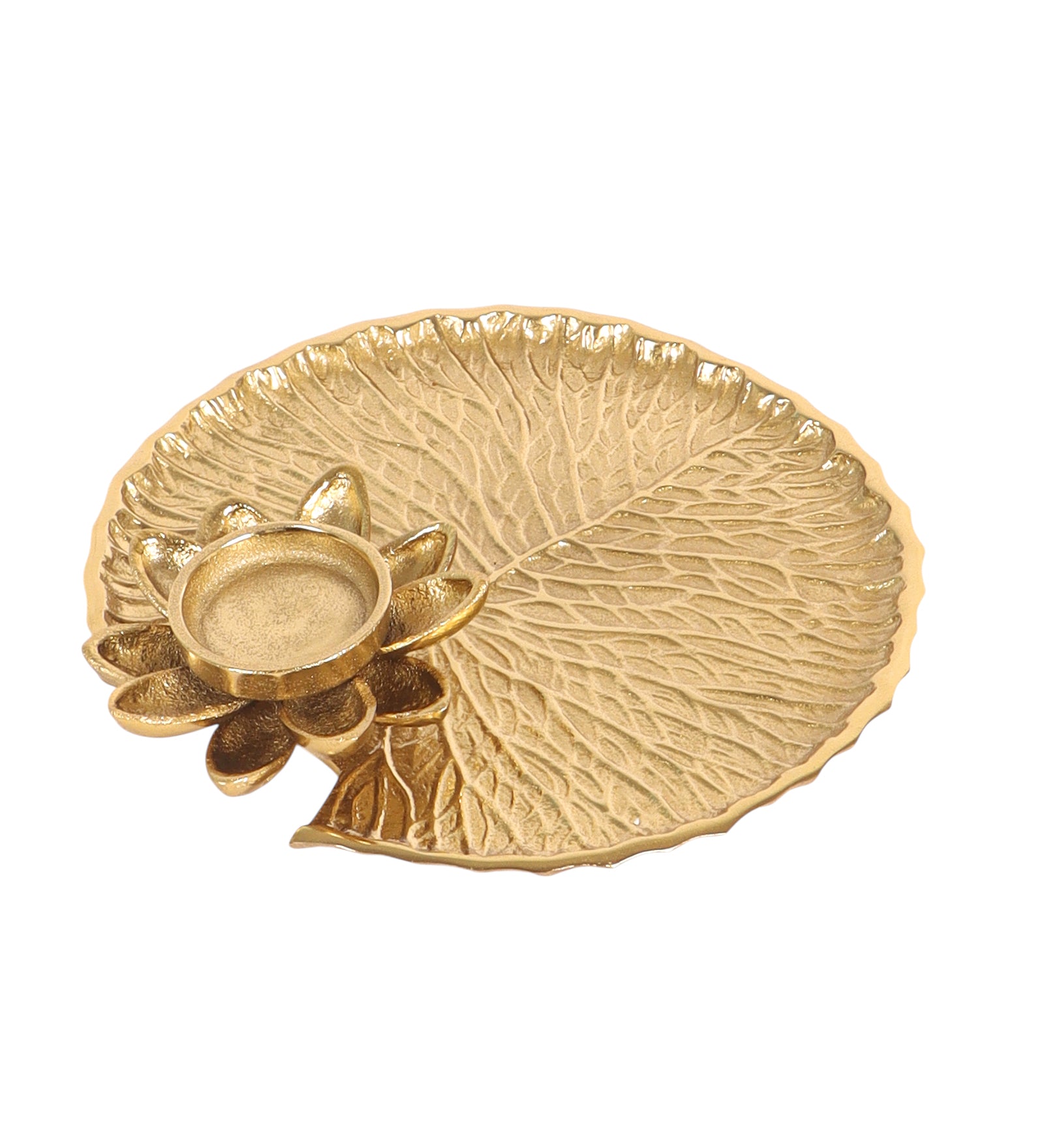 Metal Kalpvriksh Design Lotus Thali | Decorative Golden Pooja Plate for Mandir, Festivals & Home Decor