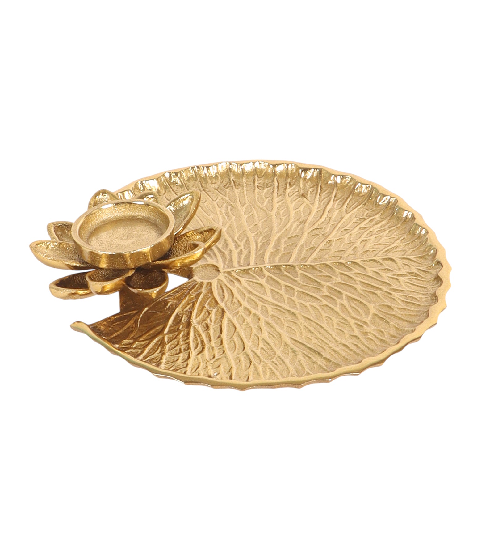 Metal Kalpvriksh Design Lotus Thali | Decorative Golden Pooja Plate for Mandir, Festivals & Home Decor