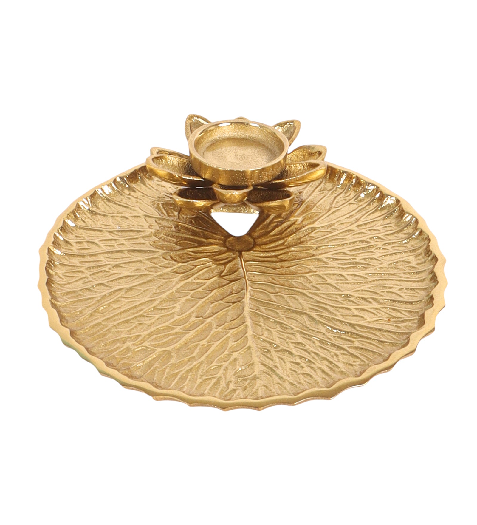 Metal Kalpvriksh Design Lotus Thali | Decorative Golden Pooja Plate for Mandir, Festivals & Home Decor