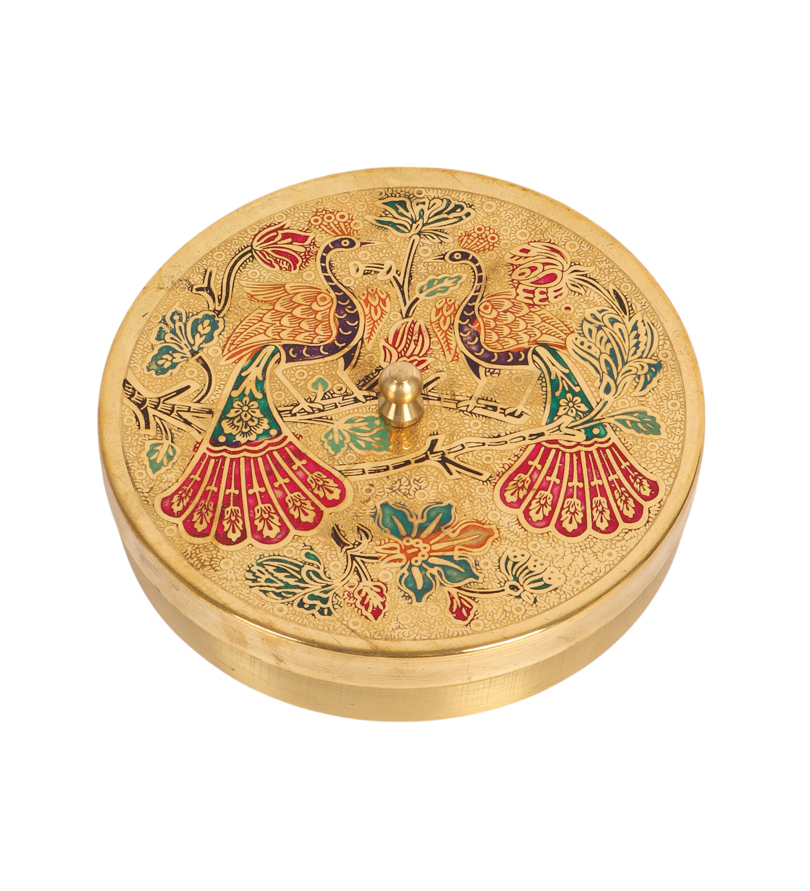 6 Inches Twin Peacock Carved Brass Spices Box Set, Brass Masala Box for Kitchen