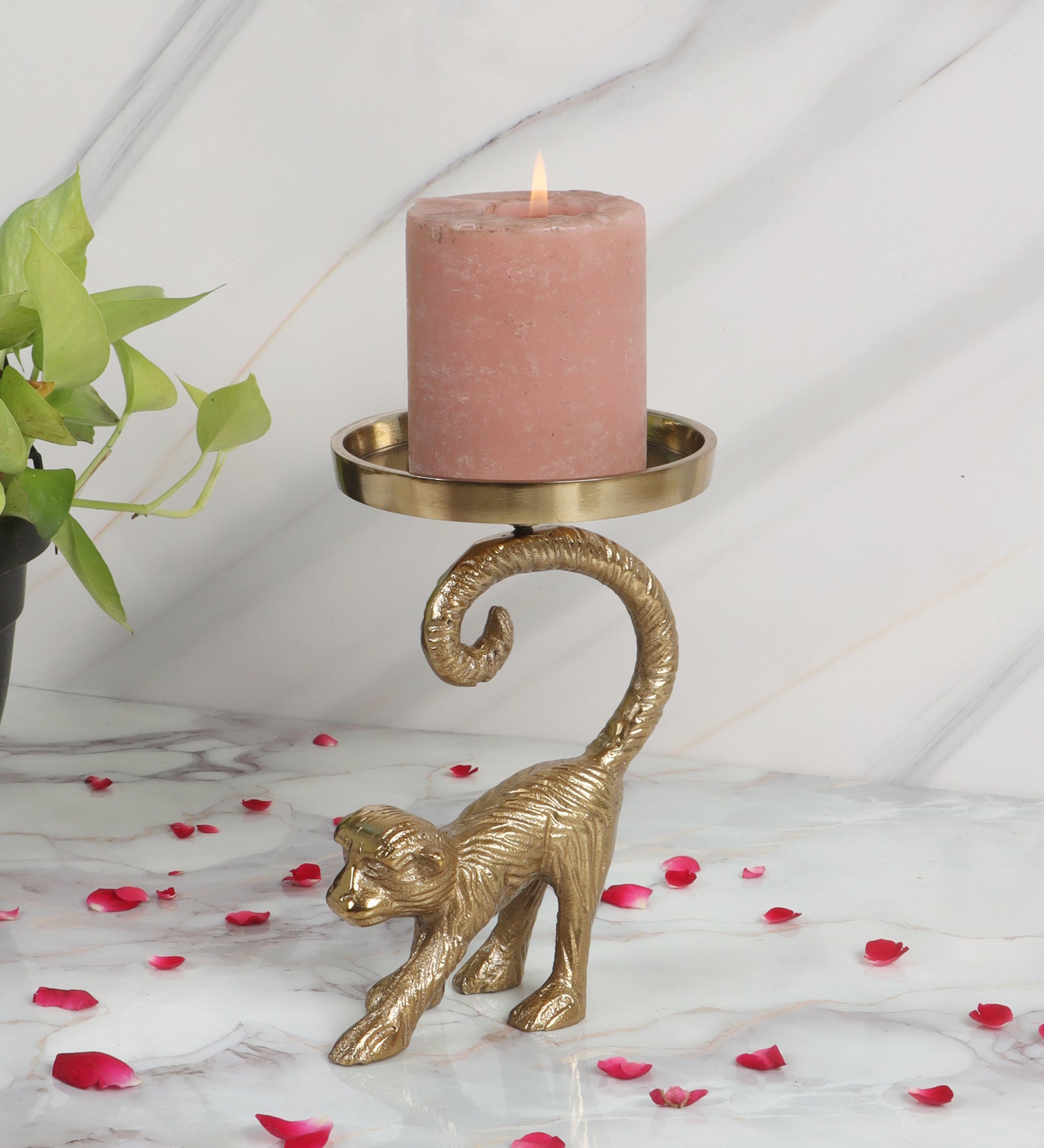 Aluminum Finish Monkey Candle Holder | Elegant Metal Monkey Tail Tealight Stand | Decorative Candle Stand for Home