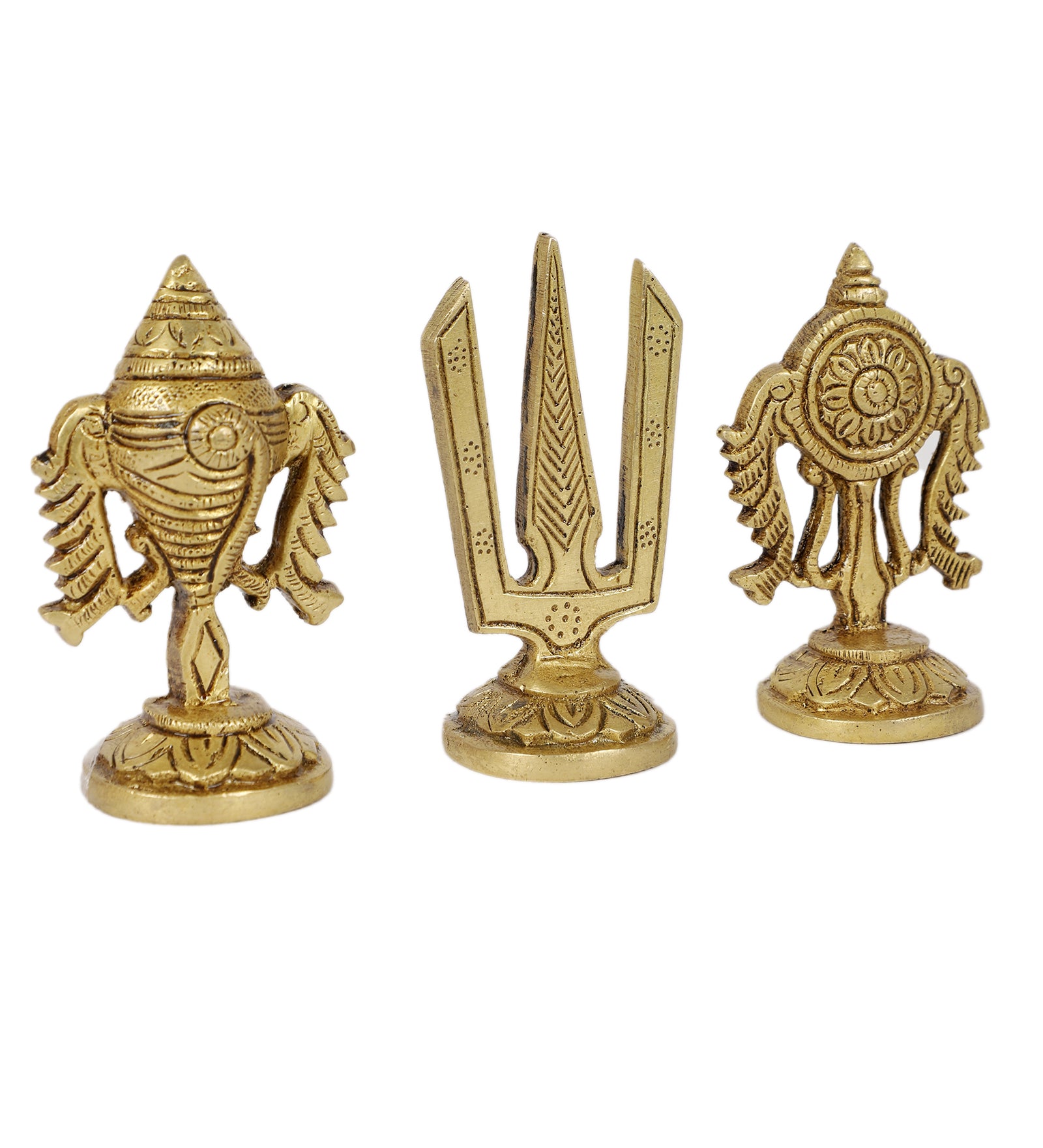 Brass 3 Inches Shankh Chakra Namah Idols, Standard, Antique Yellow