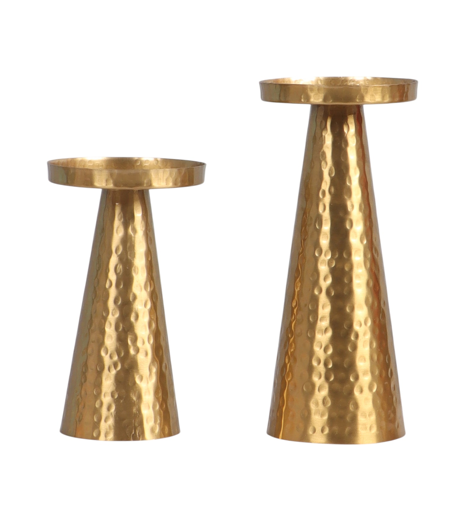 Hammered Metal Pillar Candle Holders Set of 2 | Gold Finish Candle Stand for Home Décor | Iron Tealight & Pillar Candle Stands