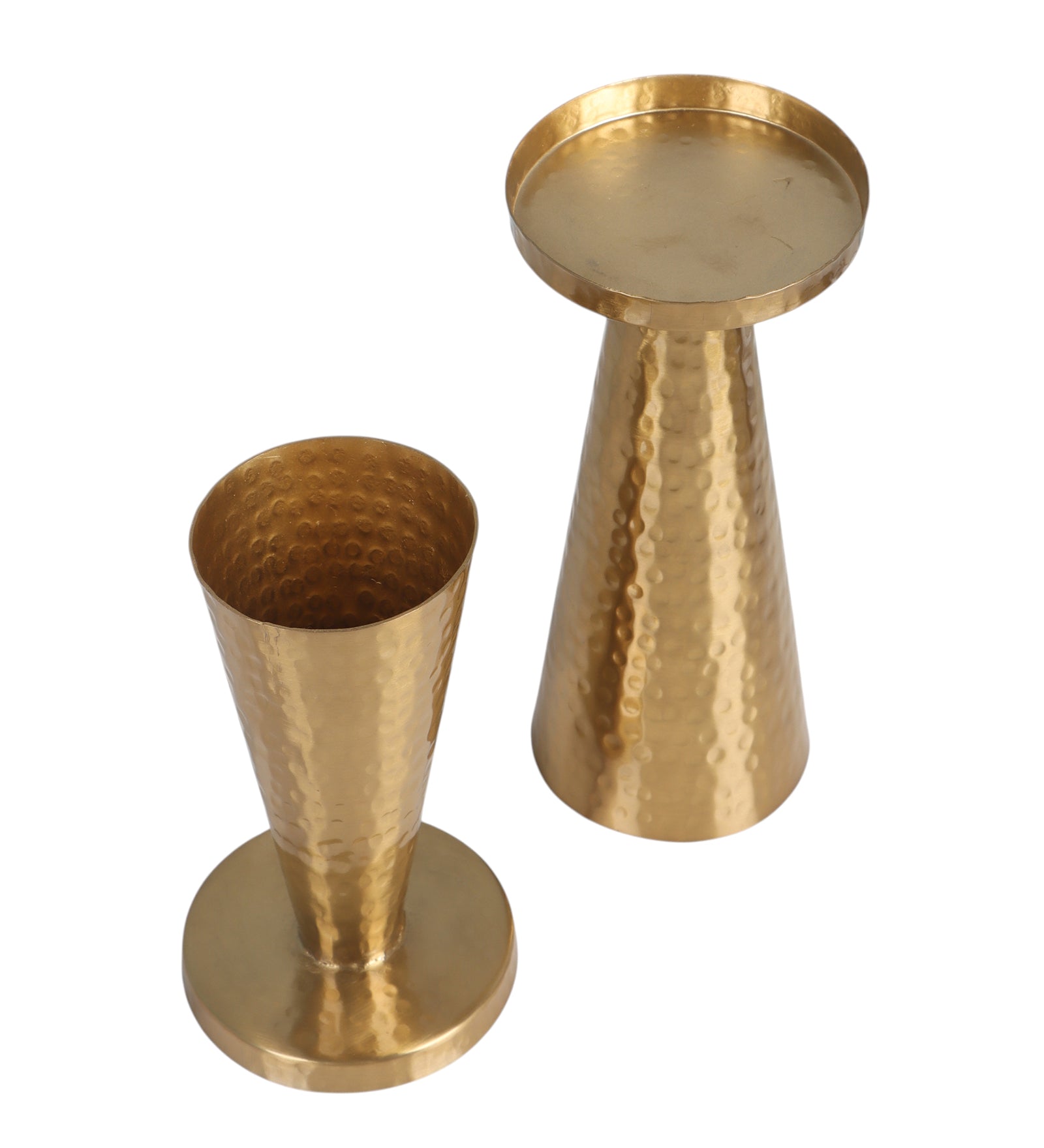 Hammered Metal Pillar Candle Holders Set of 2 | Gold Finish Candle Stand for Home Décor | Iron Tealight & Pillar Candle Stands