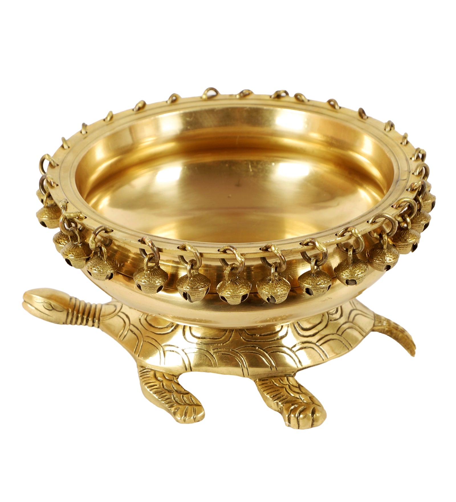 Brass 8 Inches Urli Over Tortoise, Brass Urli Decor, Urli Bowl for Decoration