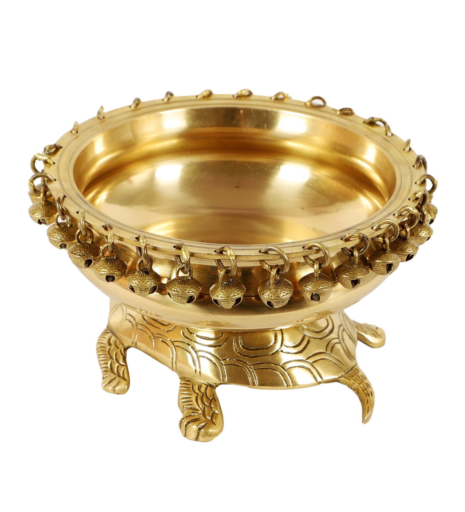 Brass 8 Inches Urli Over Tortoise, Brass Urli Decor, Urli Bowl for Decoration