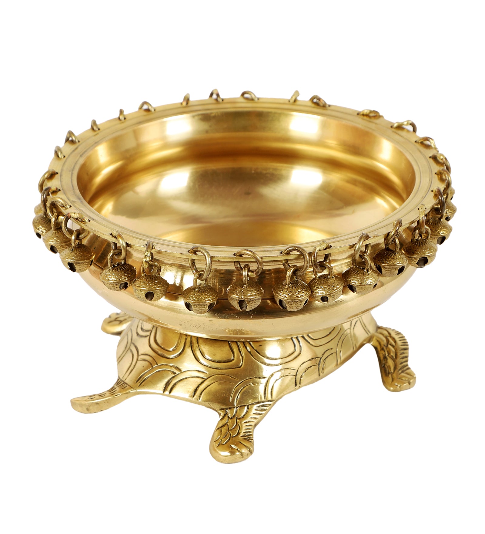 Brass 8 Inches Urli Over Tortoise, Brass Urli Decor, Urli Bowl for Decoration