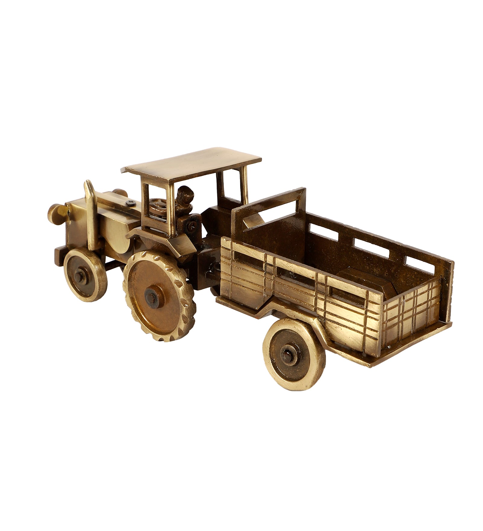 Brass 9 Inches Tractor with Trolley Miniature Showpiece, Brass Decor Showpiece
