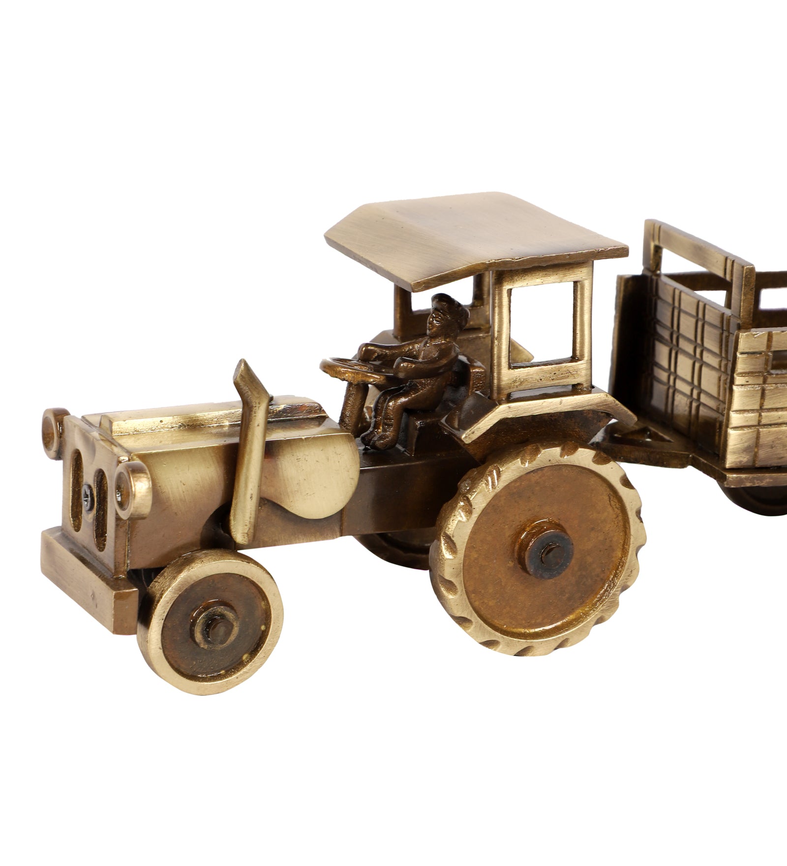 Brass 9 Inches Tractor with Trolley Miniature Showpiece, Brass Decor Showpiece