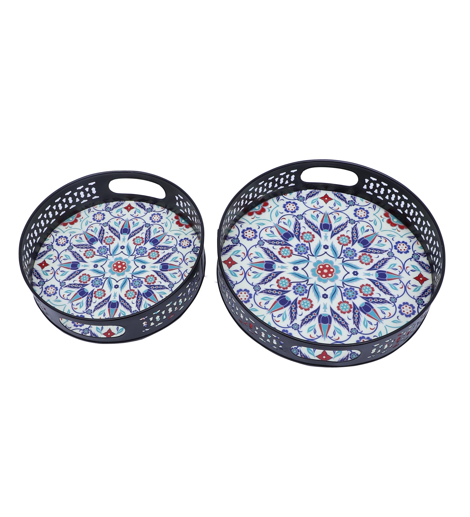 Ethnic Floral Design Serving Trays Set (8 Inches & 10 Inches),Serving Plates for Home