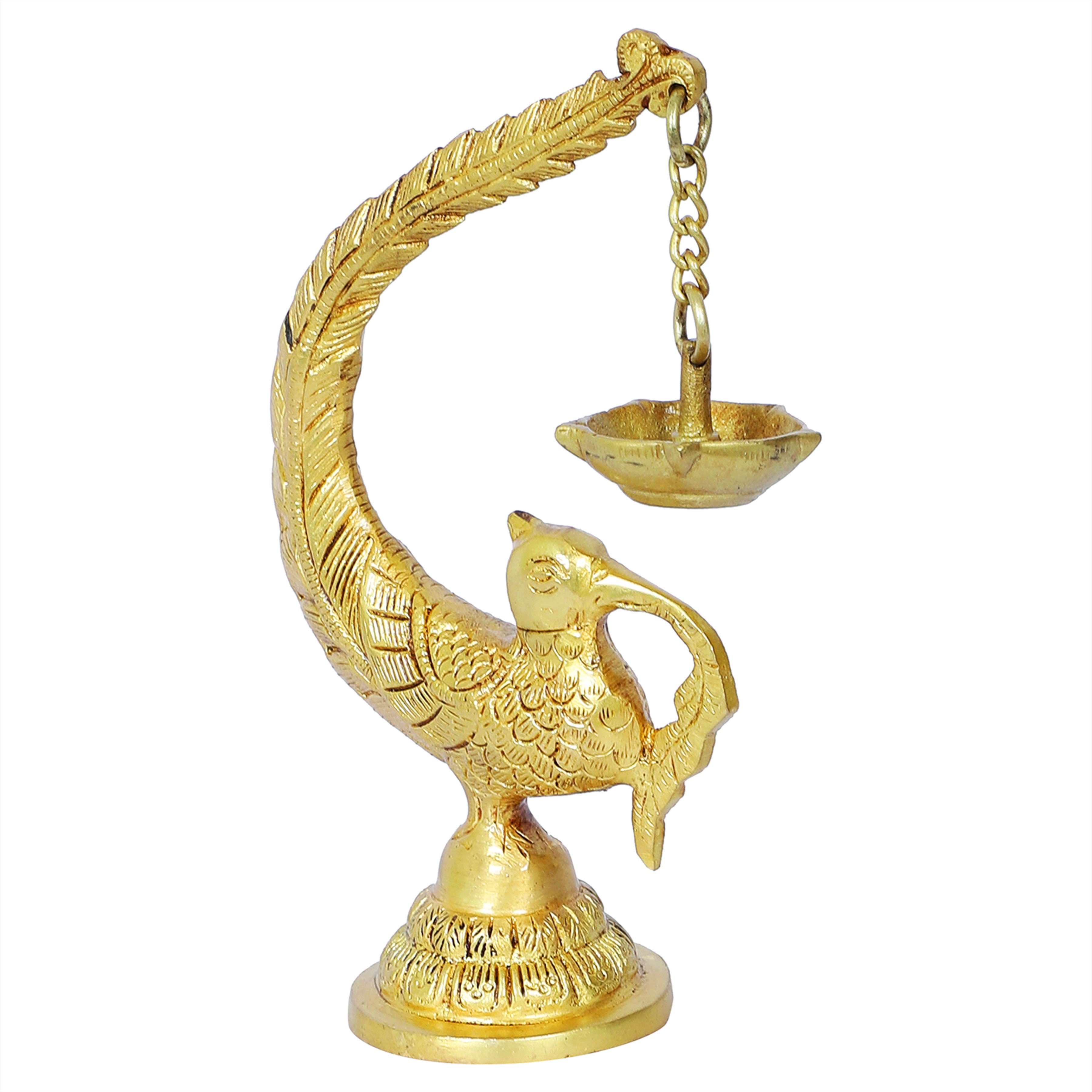 Brass 8.5 Inches Annam Bird Oil Diya , Brass Diya for Temple , Diya for Pooja